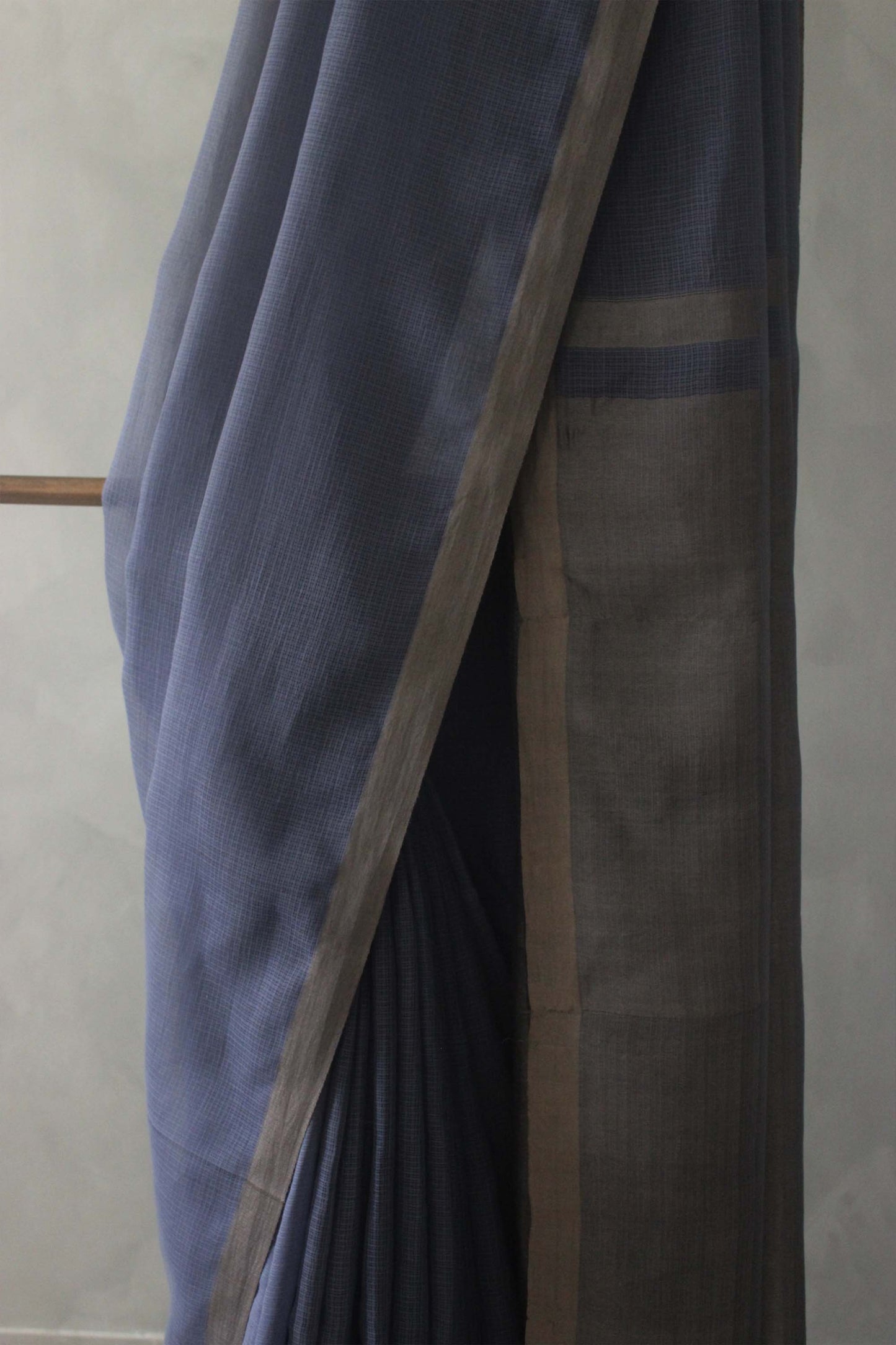 Violet Blue Plain Kuchi Checks Kota Cotton Saree