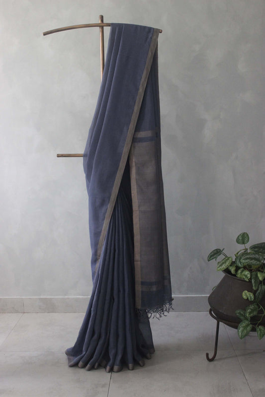 Violet Blue Plain Kuchi Checks Kota Cotton Saree