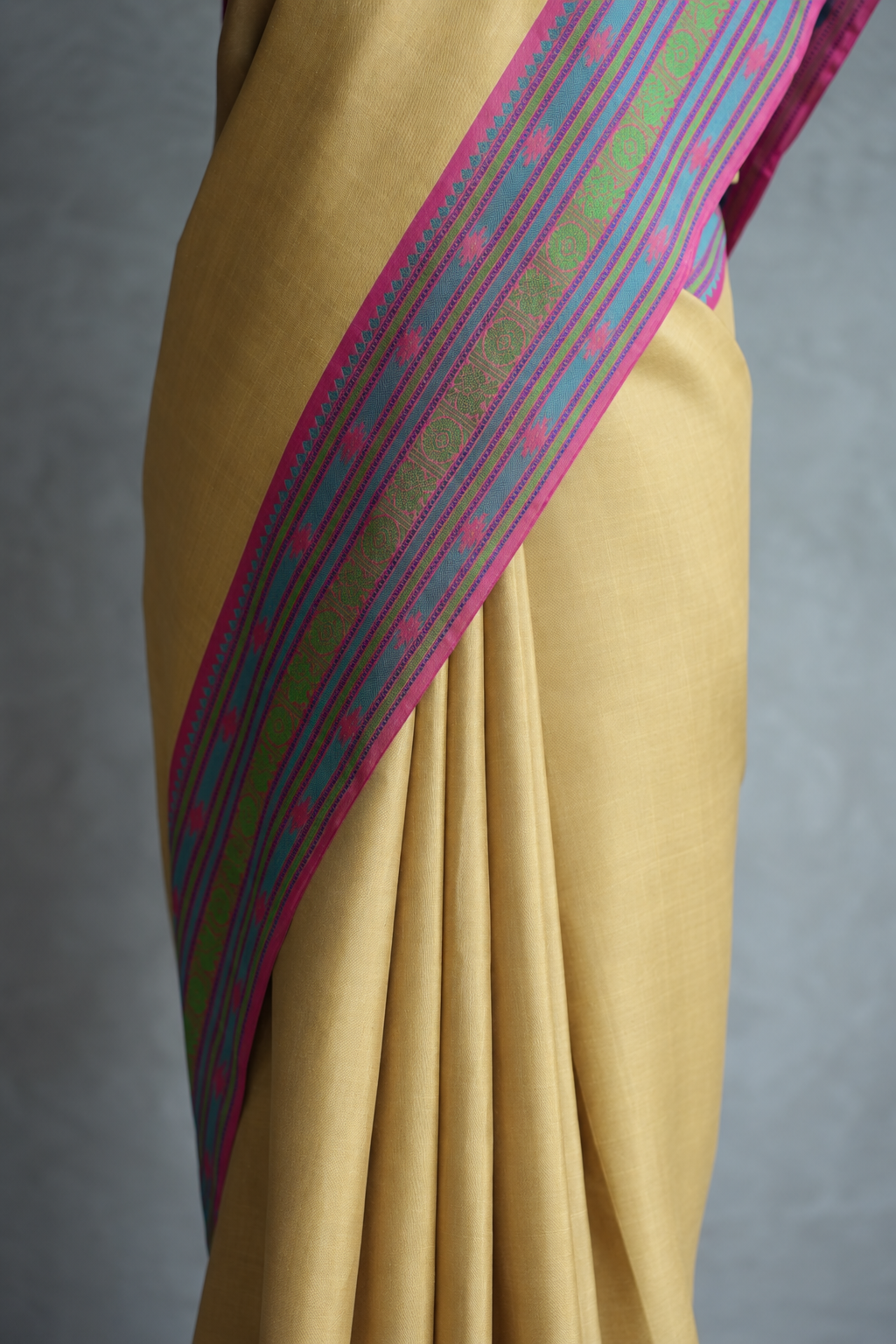 Dark Beige Kanjivaram Silk Saree with Multicolour Thread Work Border