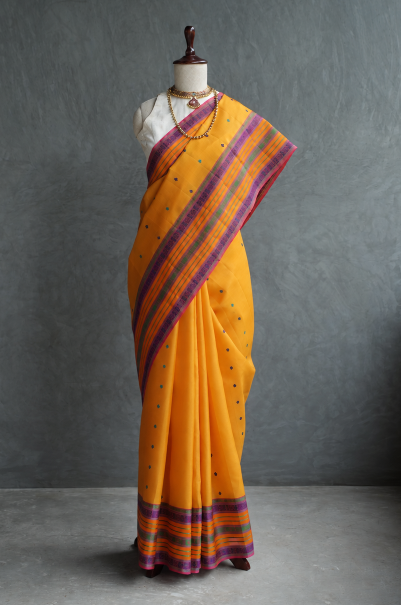 Mango Yellow Kanjivaram Silk with Multicolour Thread Work Border Saree