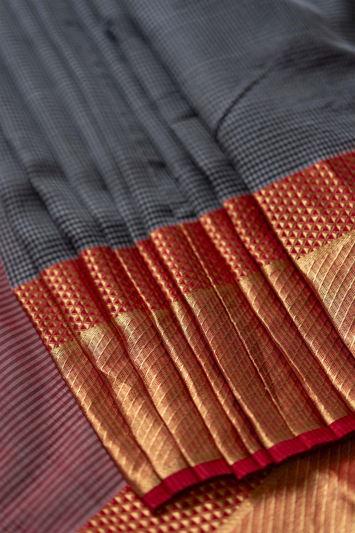 Charcoal Grey Checked Body with Rassa Border Silk Cotton Saree