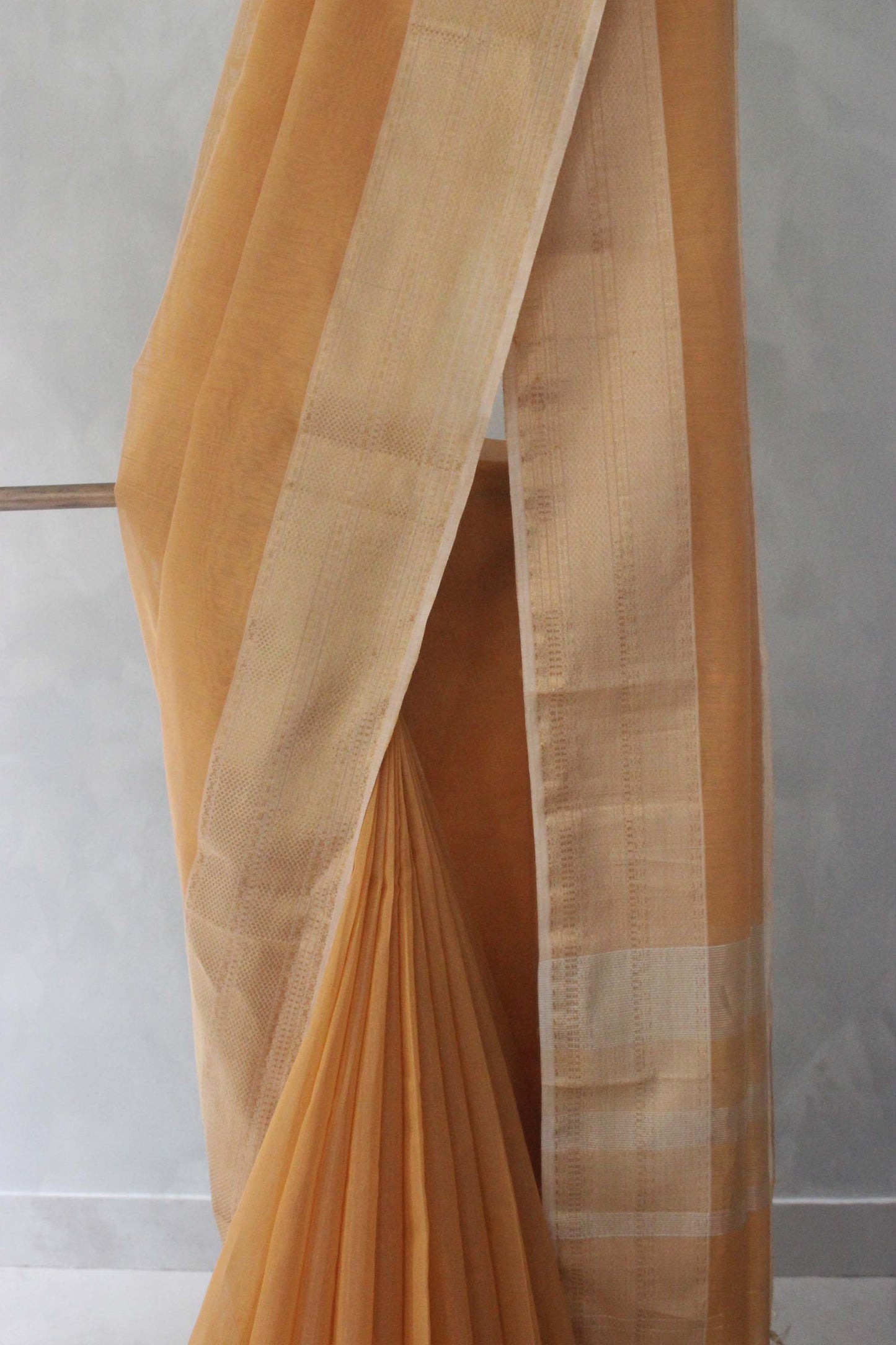 Light Peach Multi Dobby Zari Border Silk Cotton Saree