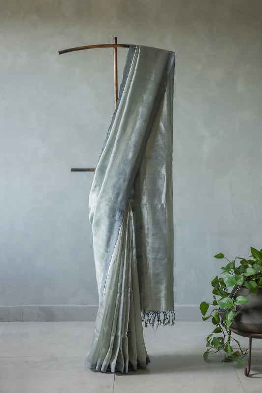 Silver Plain Silk Cotton Saree