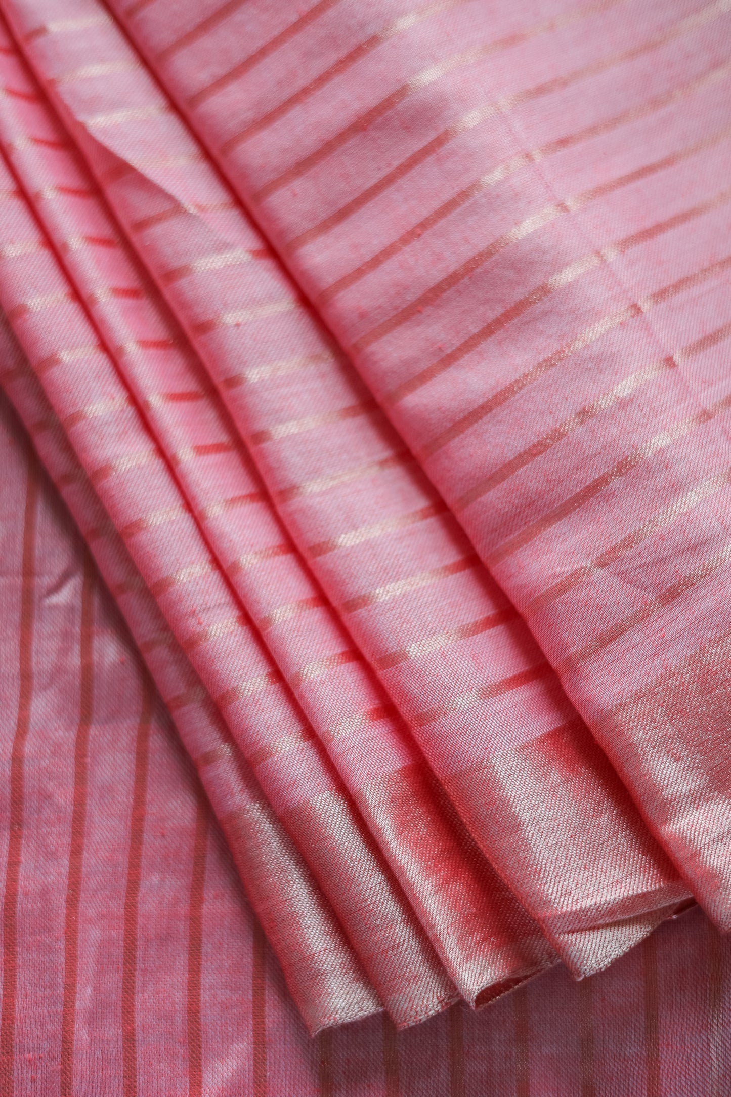 Light Pink Silk Cotton All Over Zari Striped Twill Saree