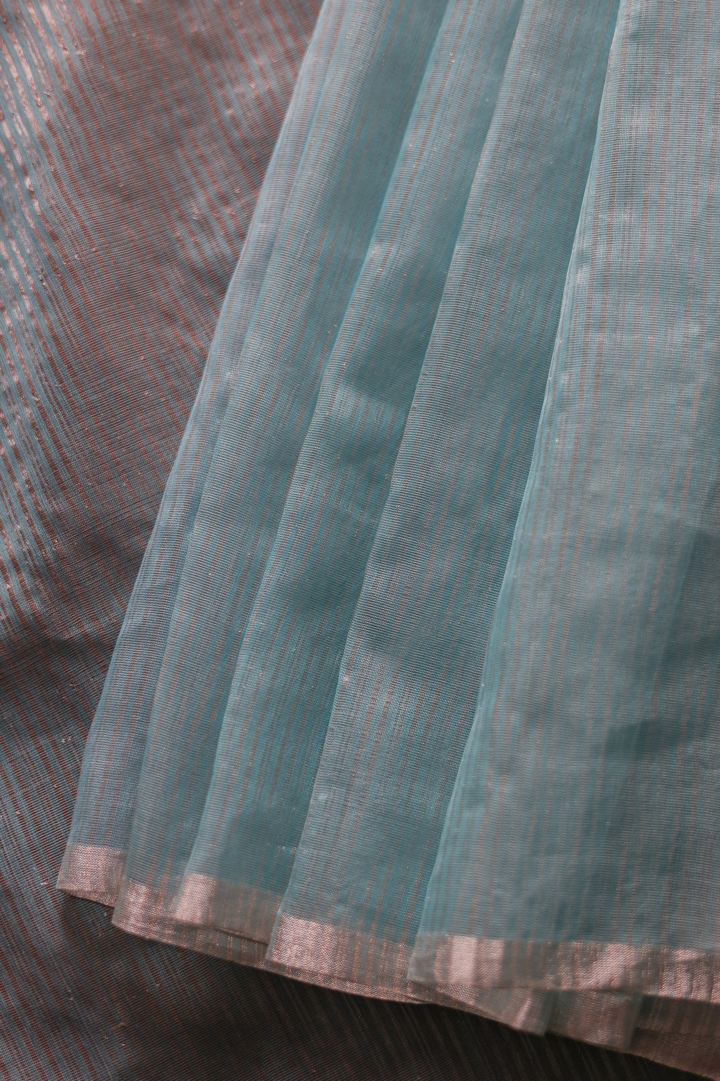 Sky Blue Silk Cotton All Over Silver Pin Striped Saree