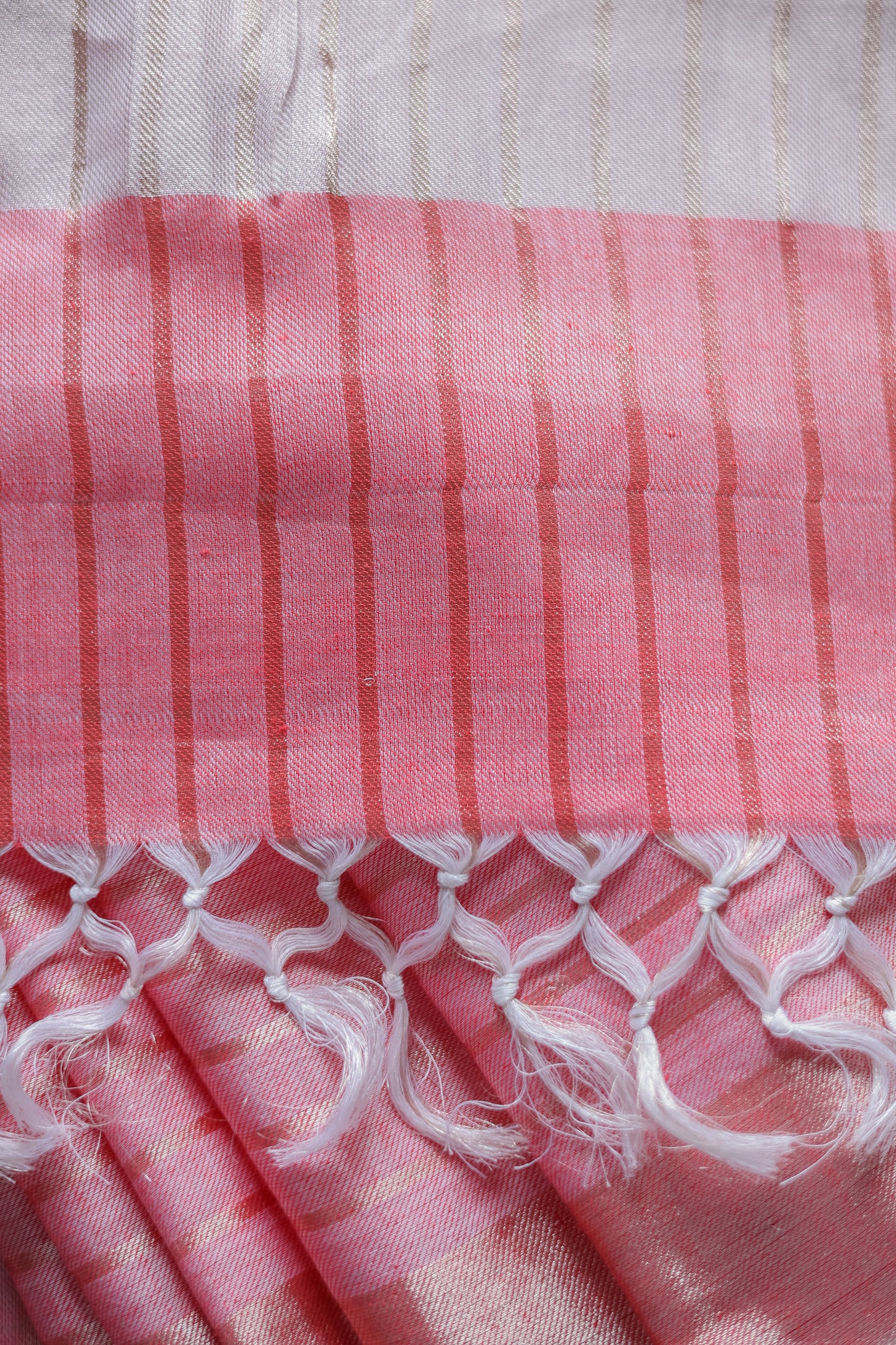 Light Pink Silk Cotton All Over Zari Striped Twill Saree