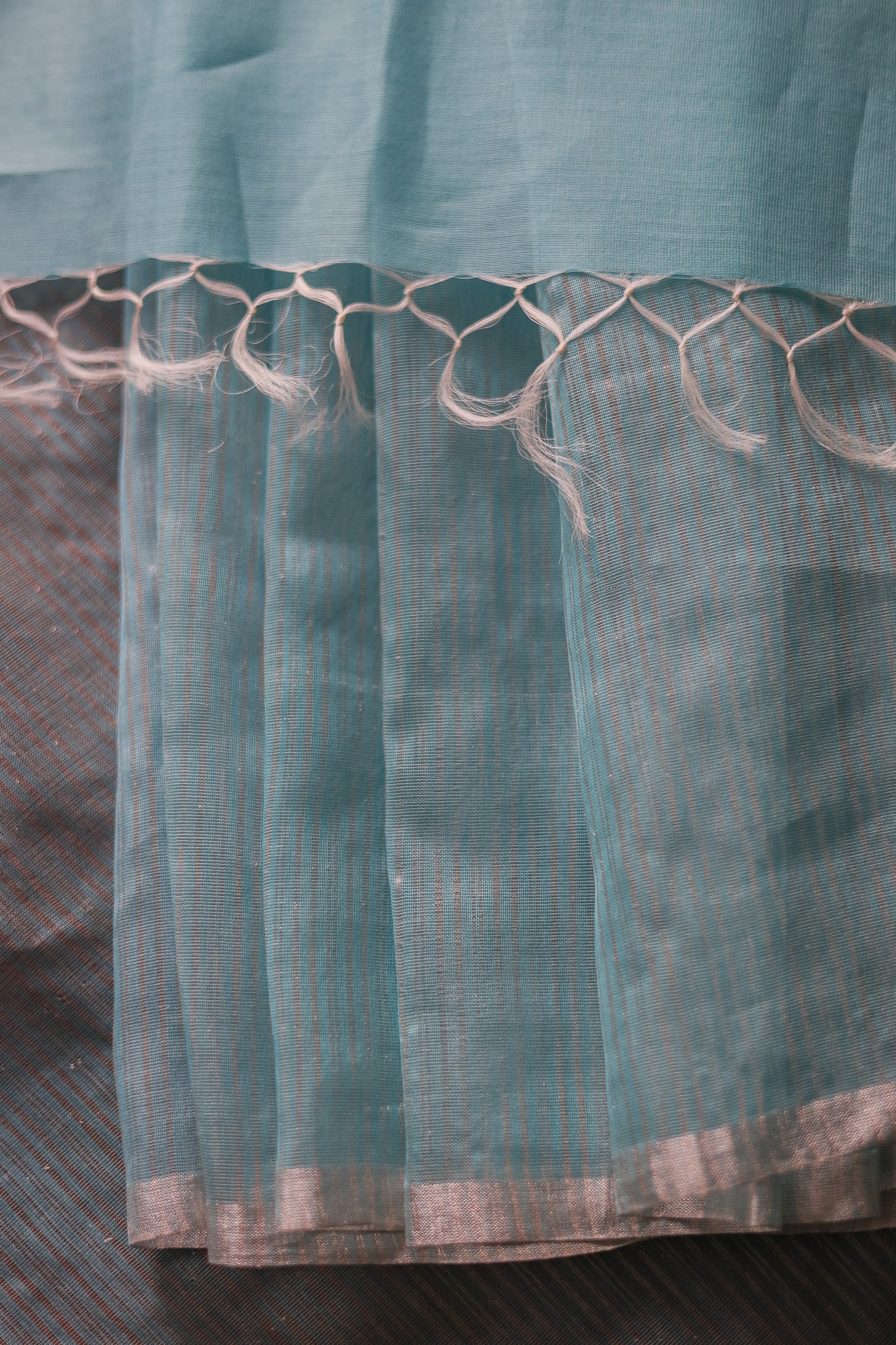 Sky Blue Silk Cotton All Over Silver Pin Striped Saree