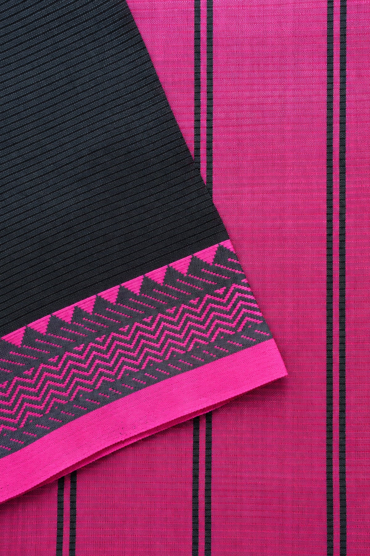 Black with Rani Pink Border Mangalagiri Silk Cotton Saree