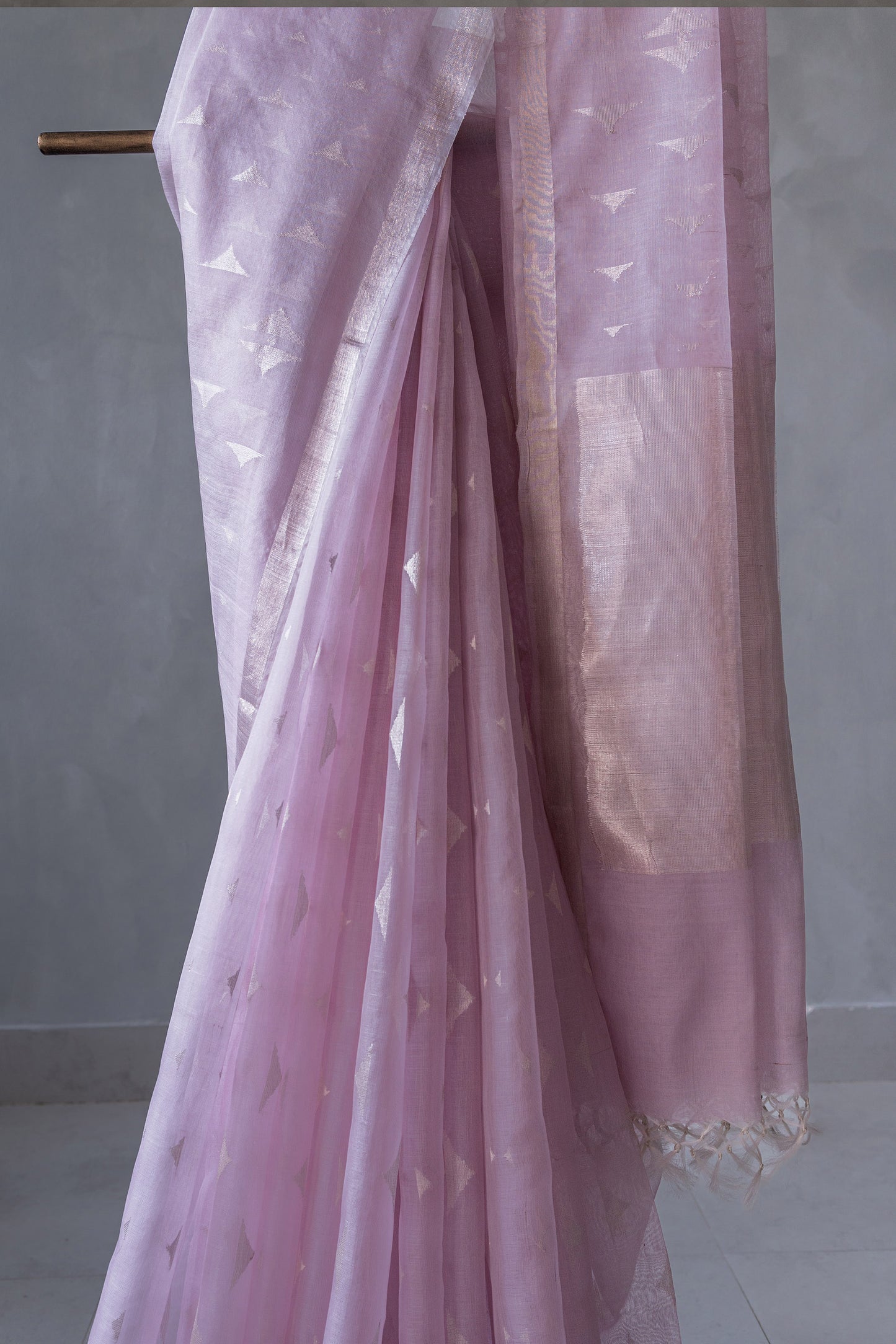 Lilac Pink Silk Cotton with All Over Triangle Motif Saree