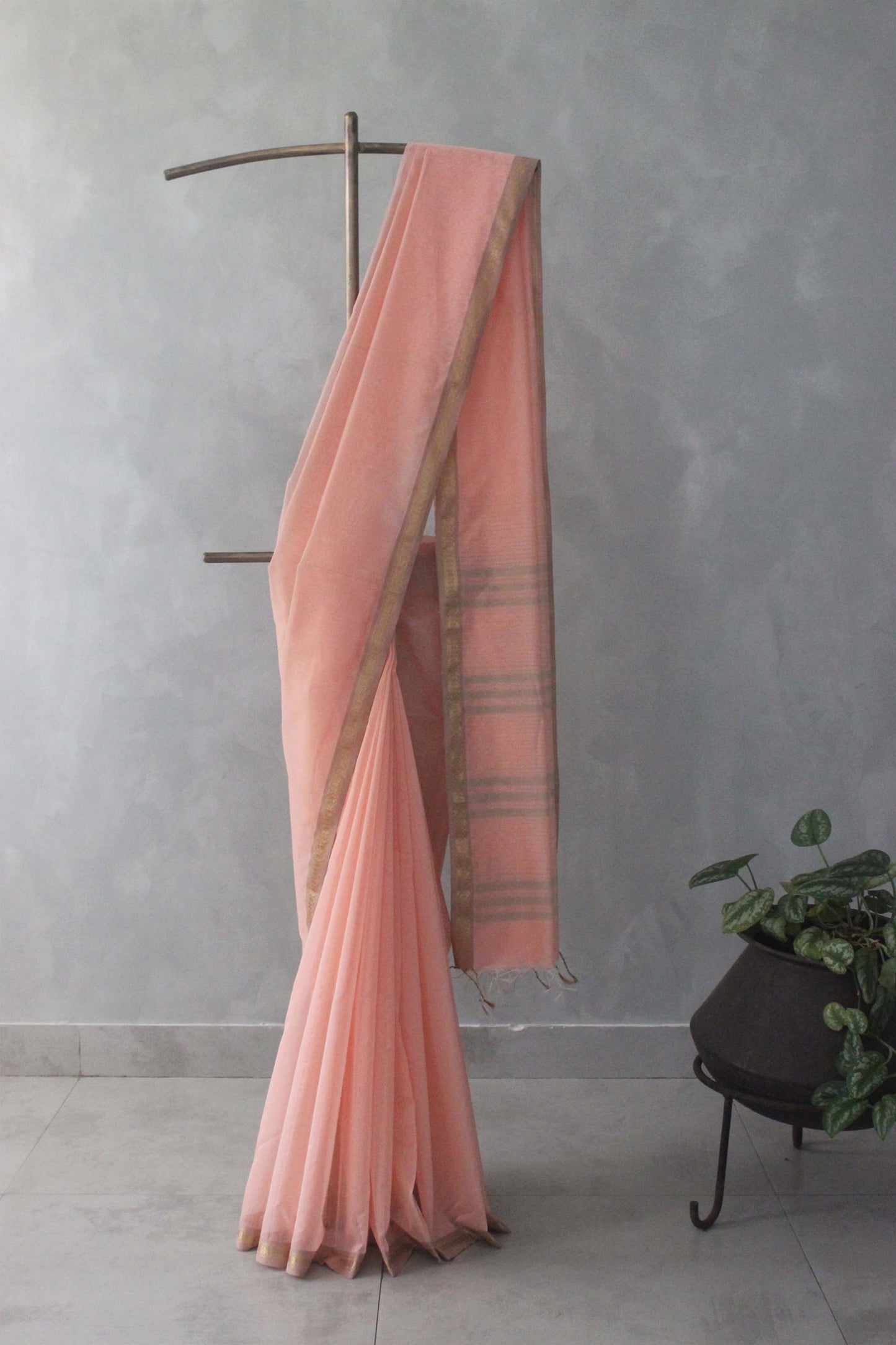 Pink Silk Cotton with Zari Dobby Border Saree