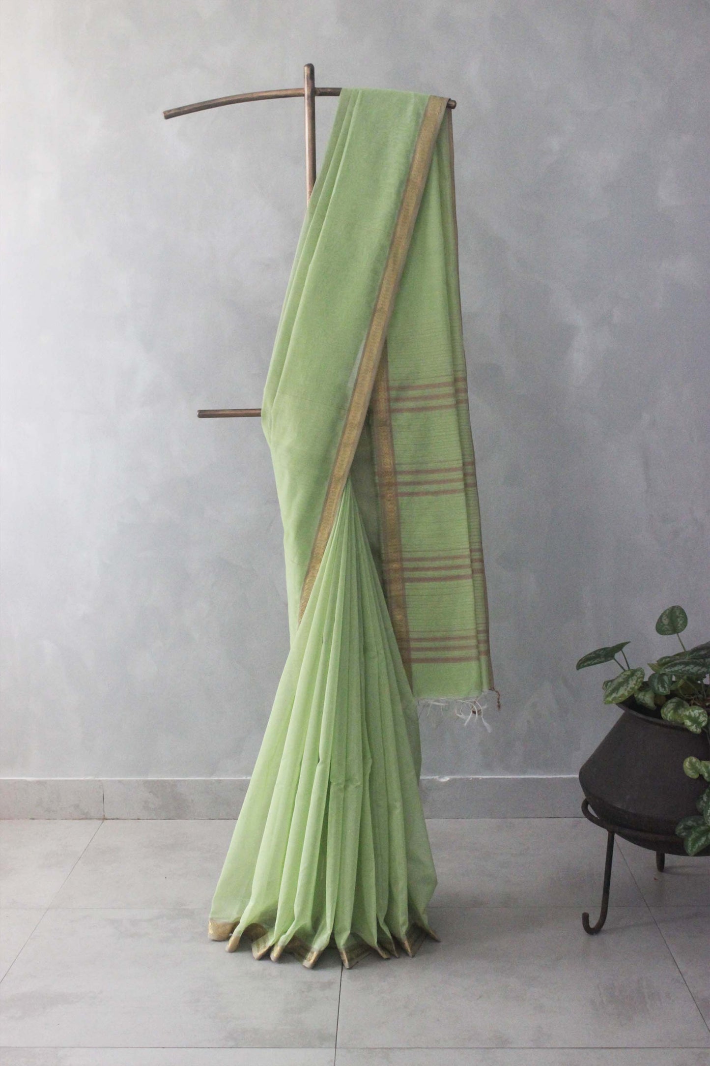 Light Green Silk Cotton with Zari Dobby Border Saree