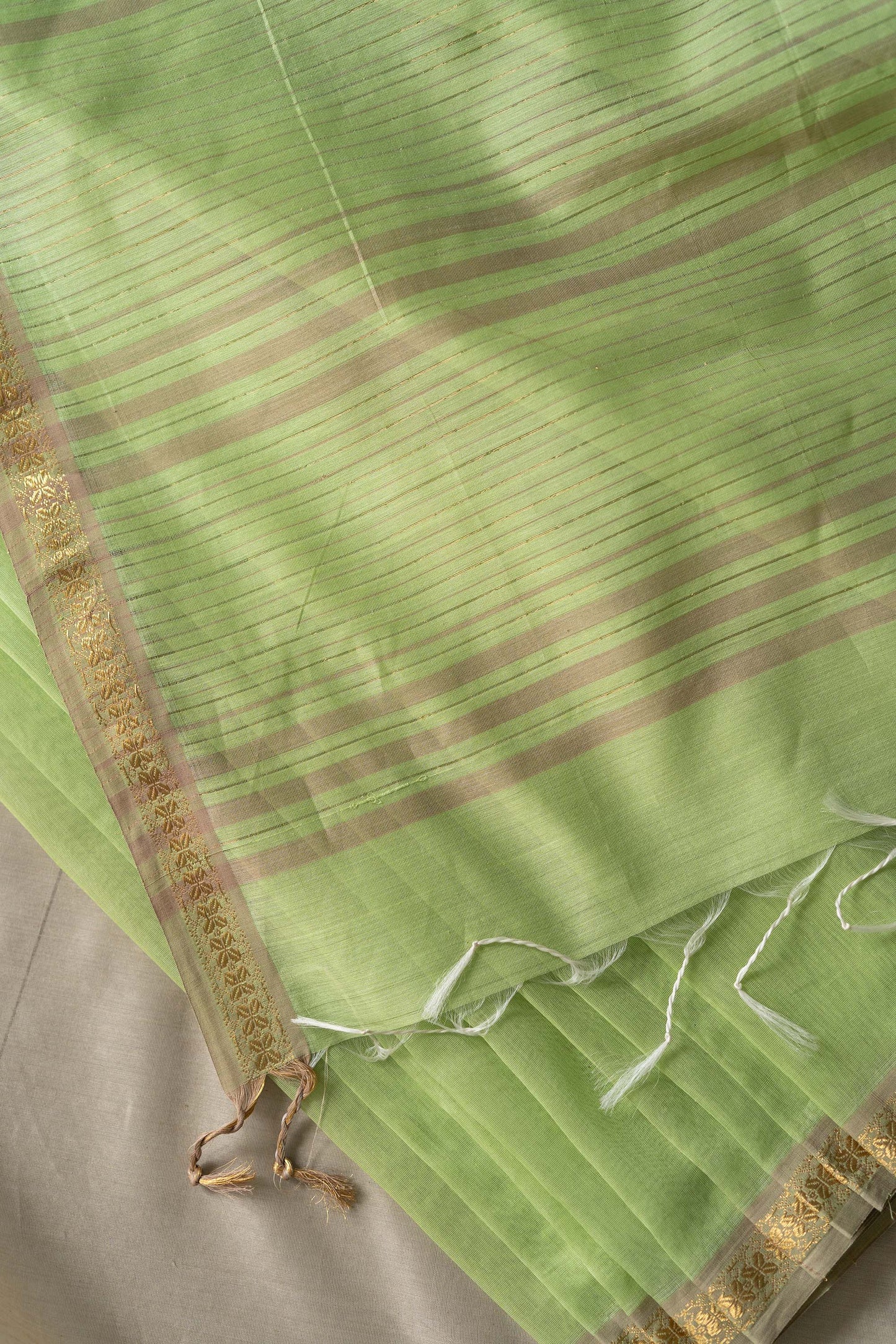 Light Green Silk Cotton with Zari Dobby Border Saree