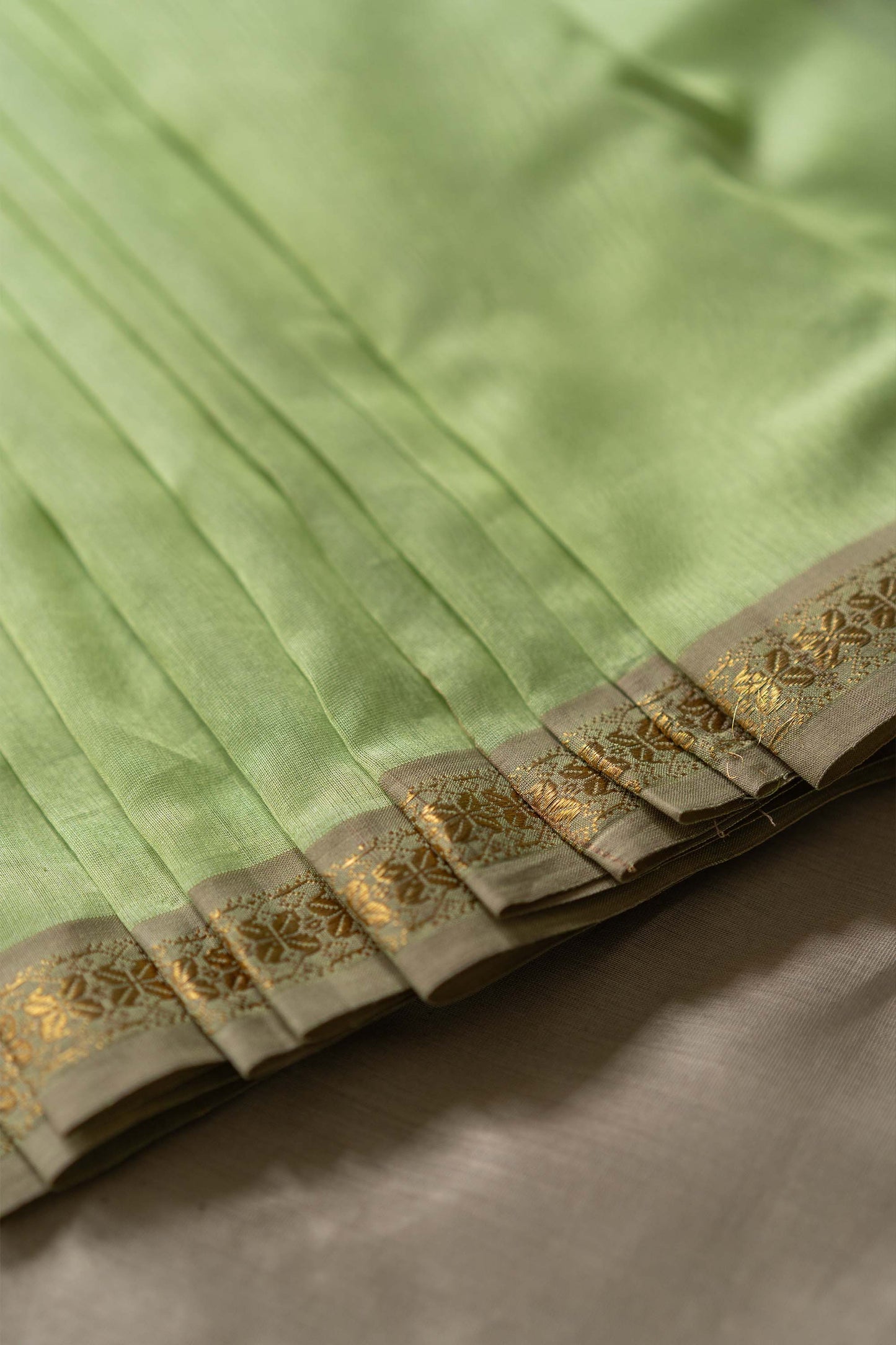 Light Green Silk Cotton with Zari Dobby Border Saree