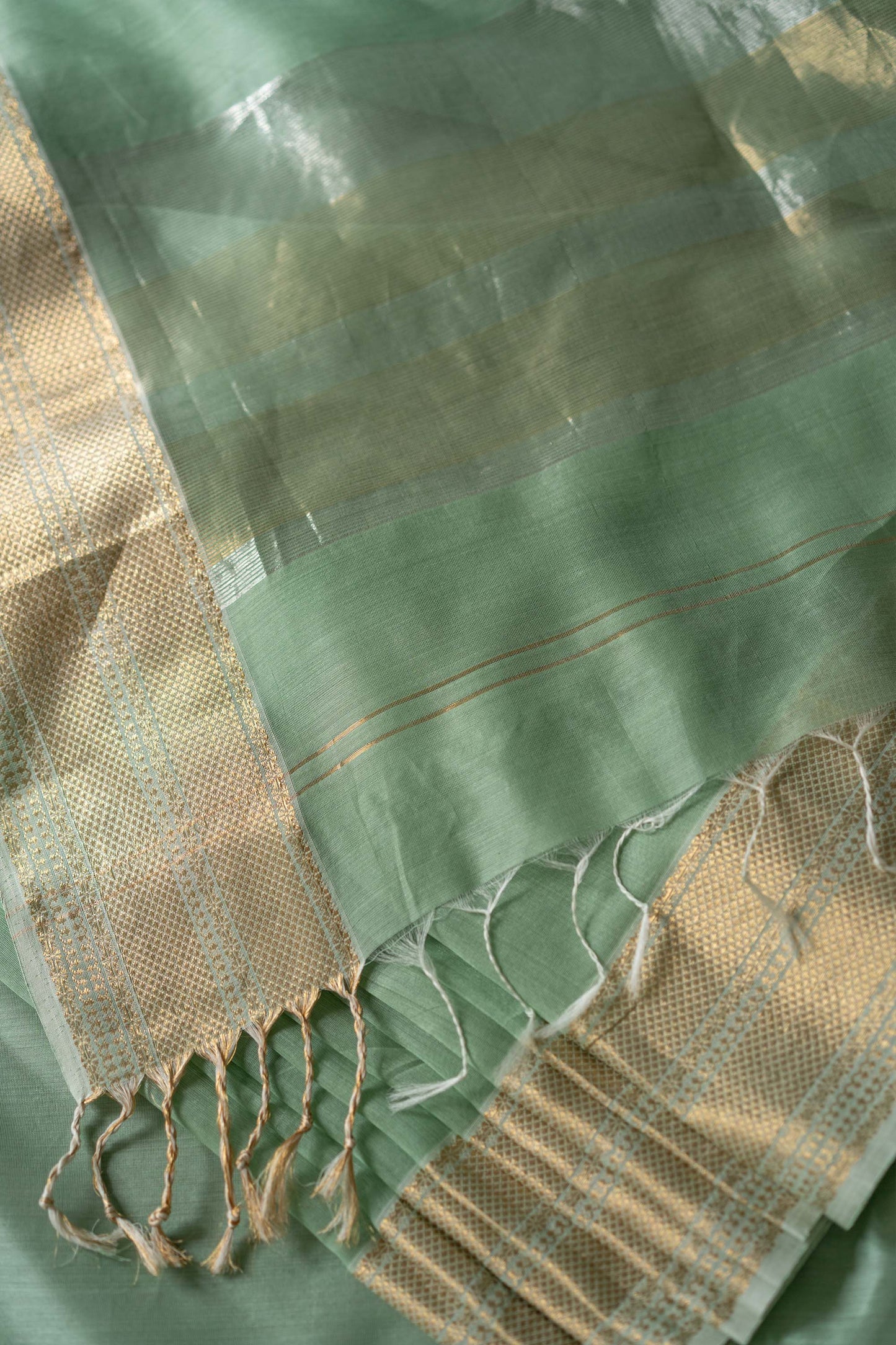 Teal Green Multi Dobby Zari Border Silk Cotton Saree