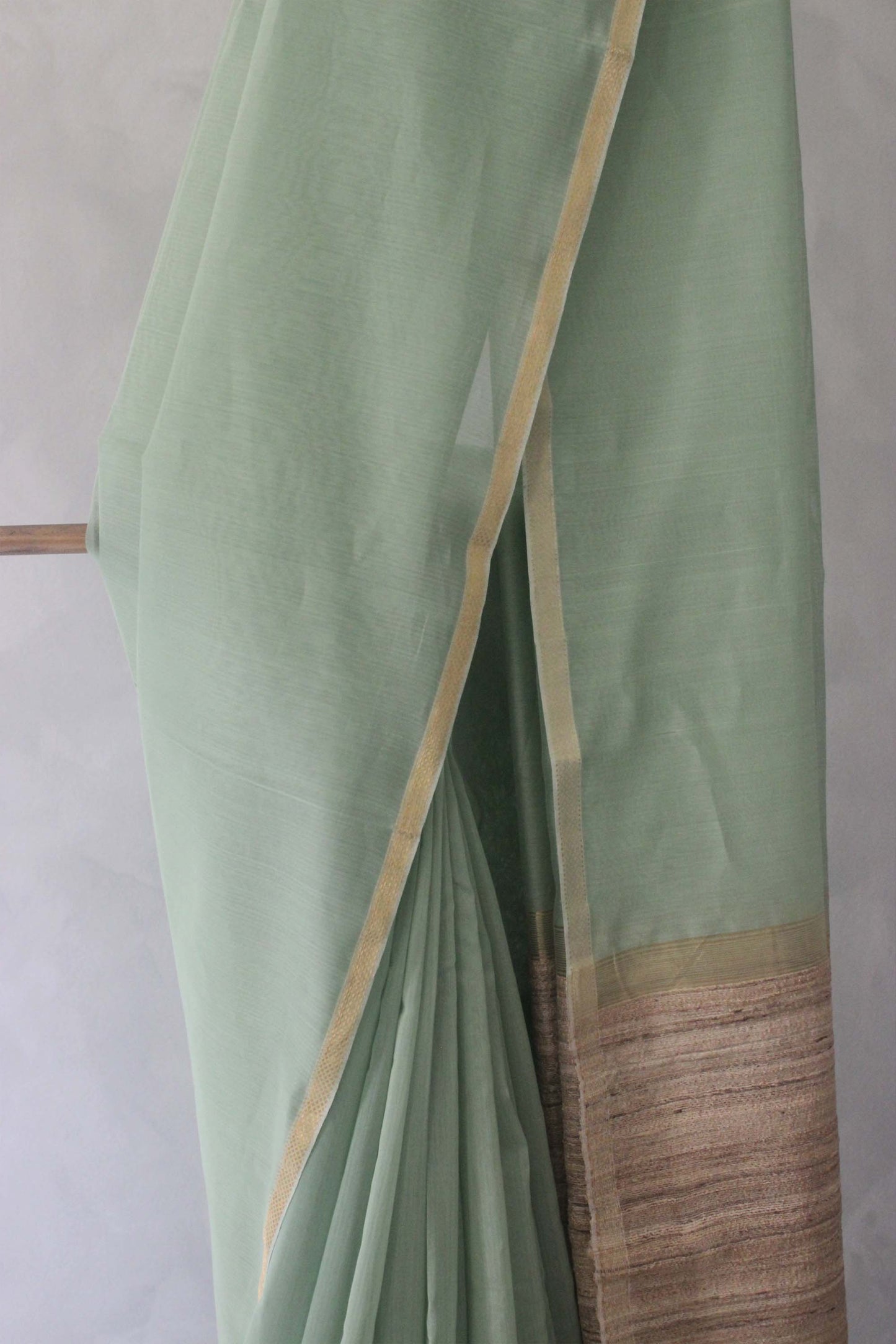 Light Green Plain Body with Gheecha Pallu Silk Cotton Saree