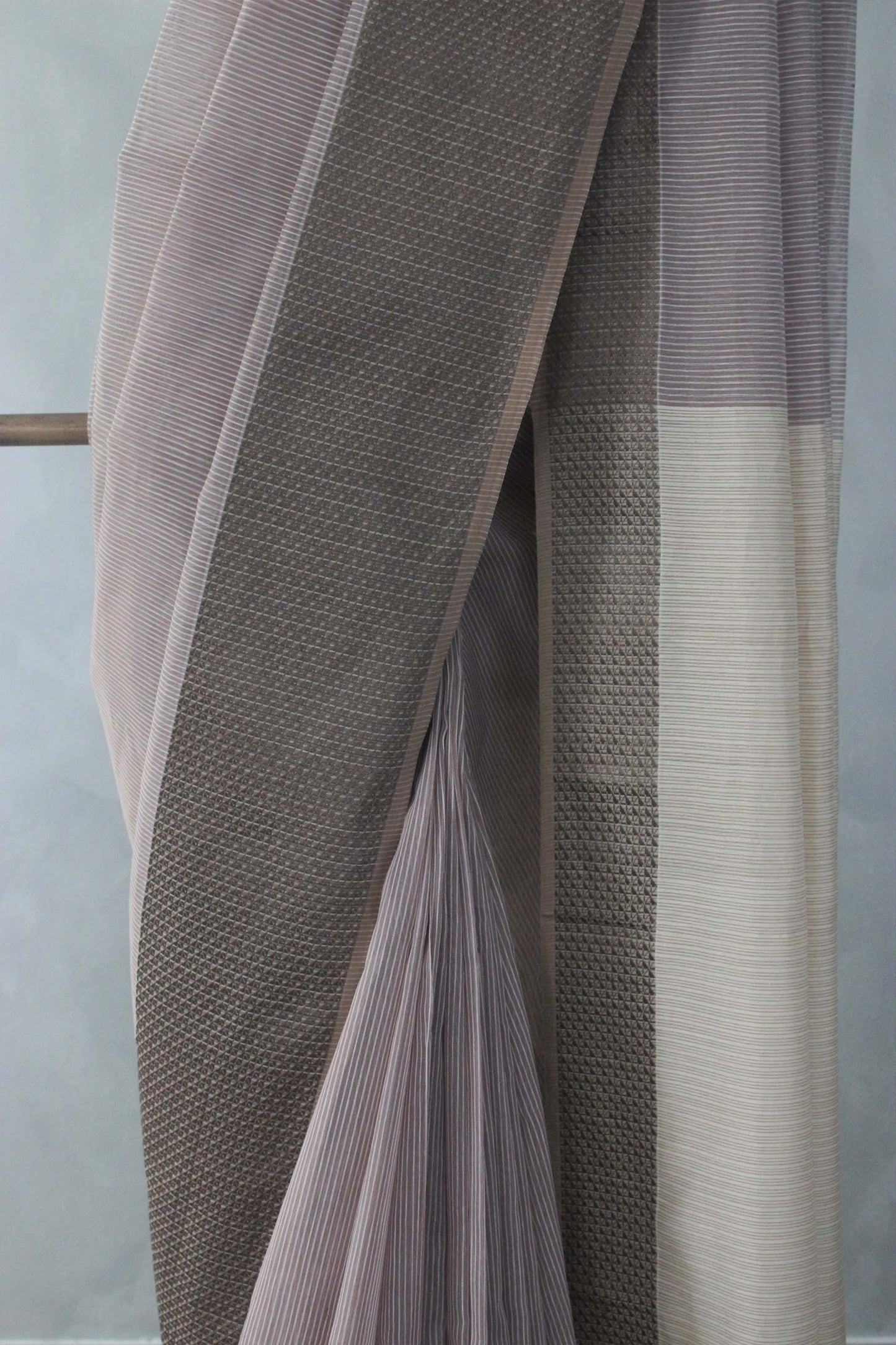 Light Purple Old Striped Body with Resham Border Silk Cotton Saree