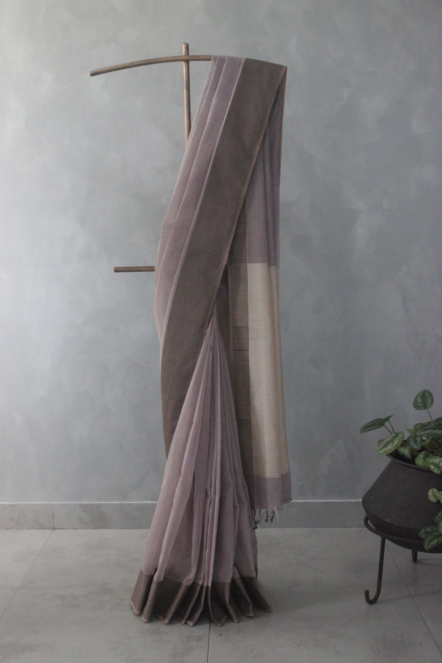 Light Purple Old Striped Body with Resham Border Silk Cotton Saree