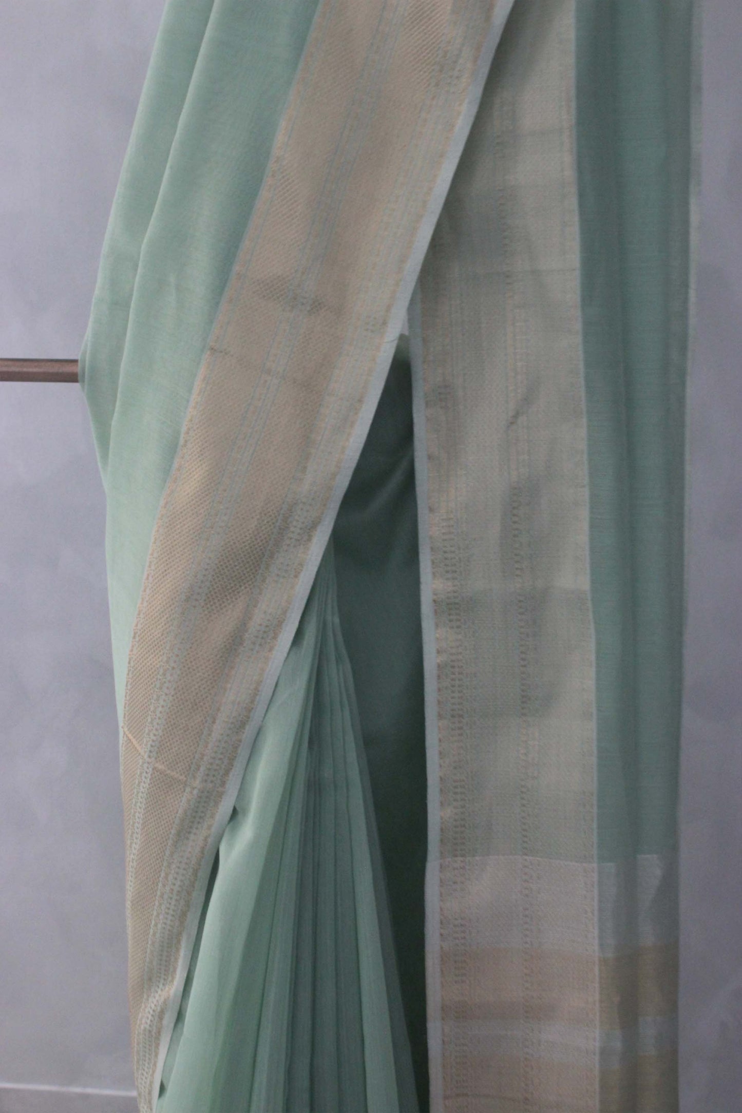 Teal Green Silk Cotton with Dobby Border Saree