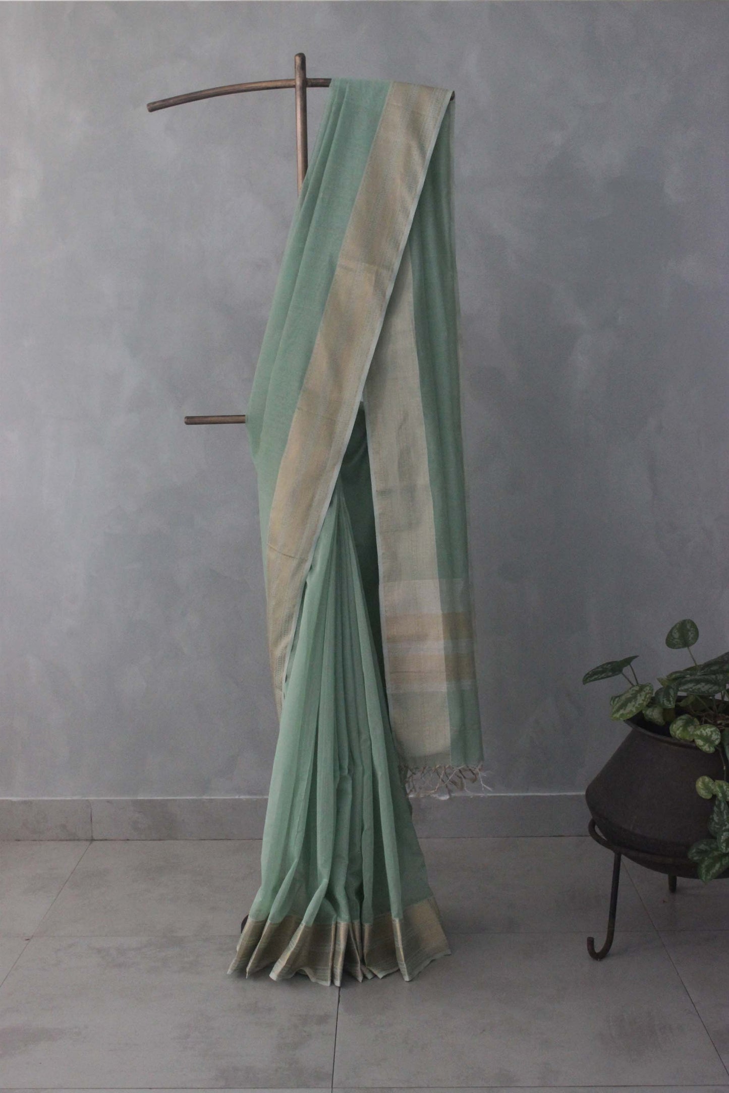 Teal Green Silk Cotton with Dobby Border Saree