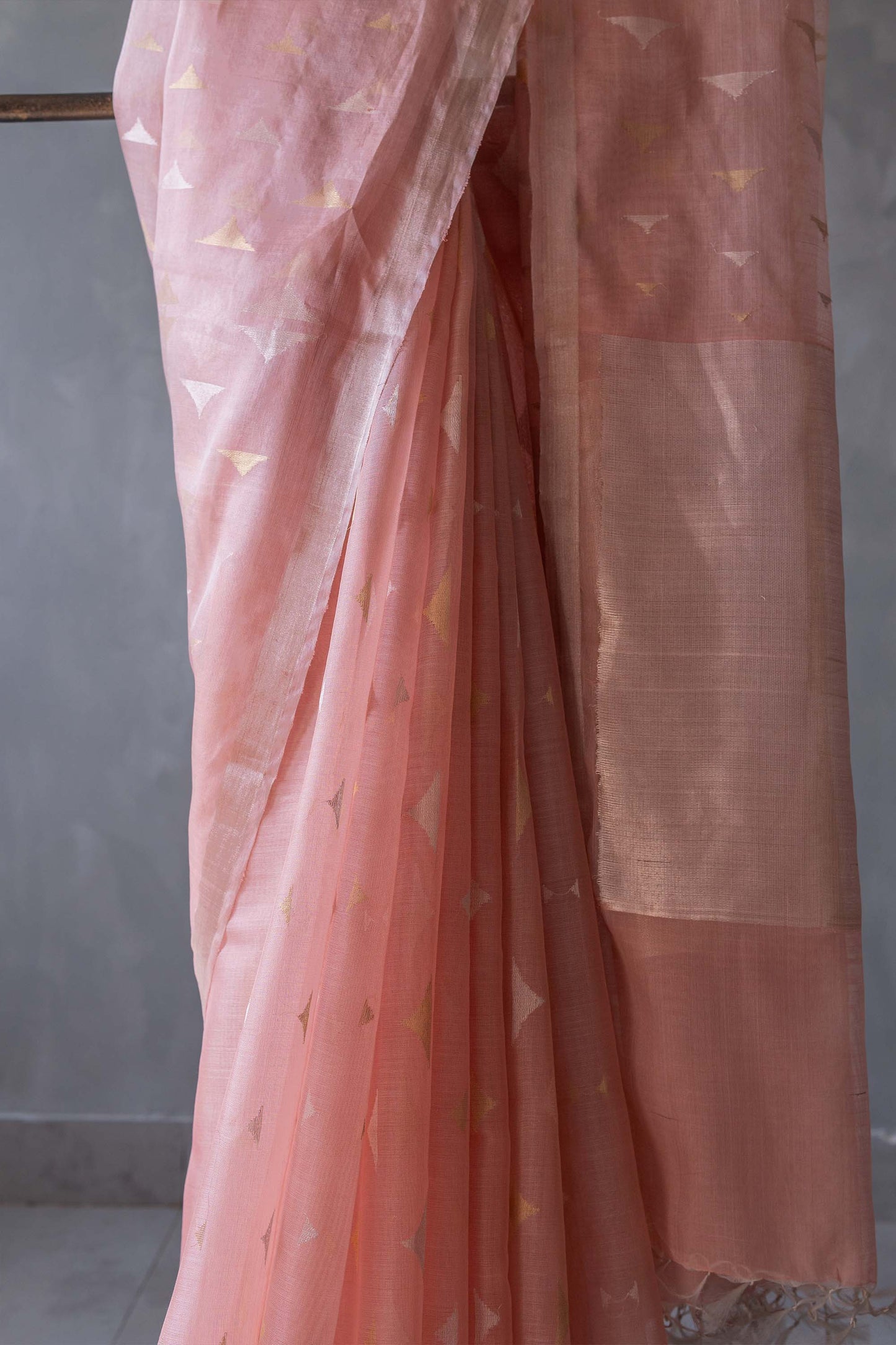 Peach Silk with Mercerised Cotton and All Over Triangle Motif