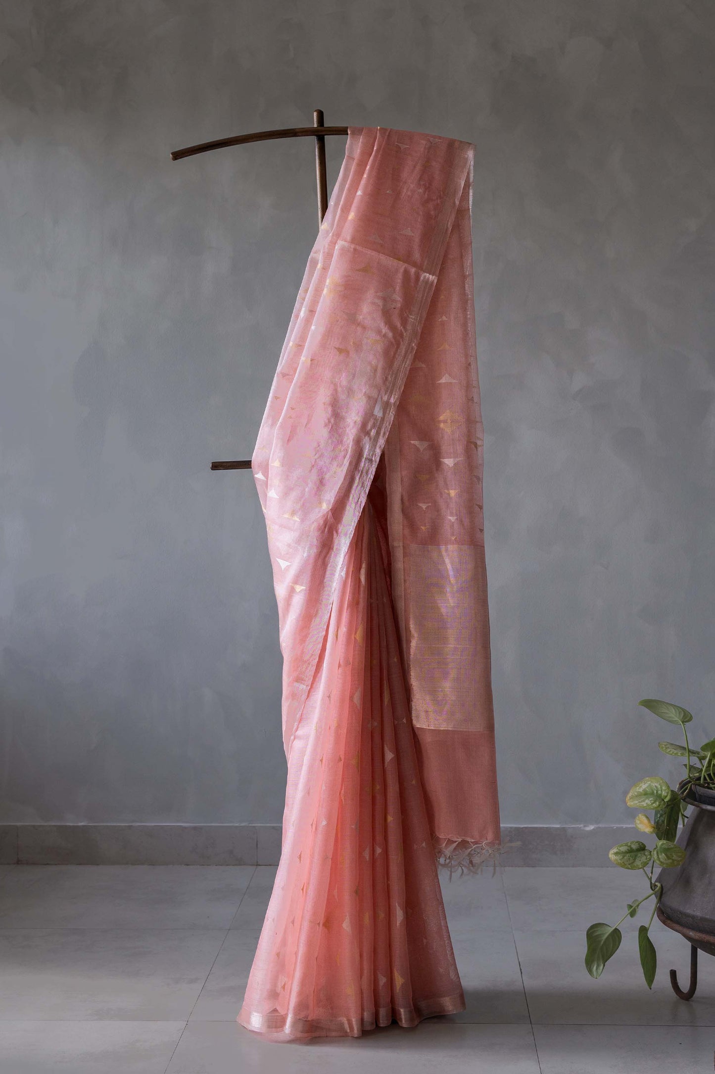 Peach Silk with Mercerised Cotton and All Over Triangle Motif