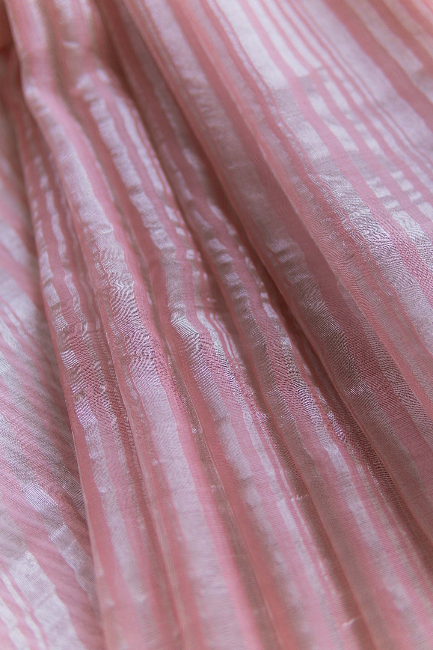 Peach Silk with Mercerized Cotton with All Over Stripes and Plain Pallu saree