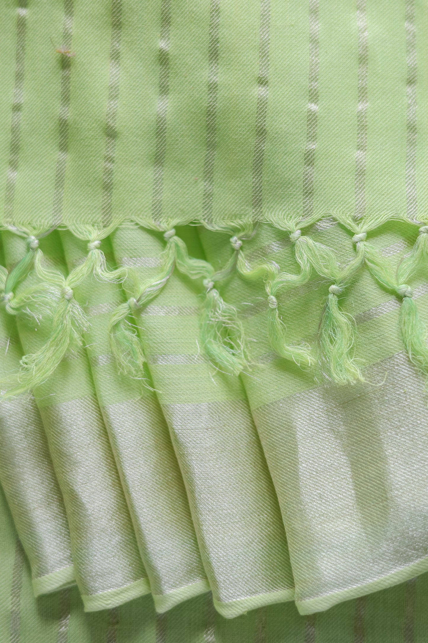 Light Green Silk Cotton All Over Zari Striped Twill Saree