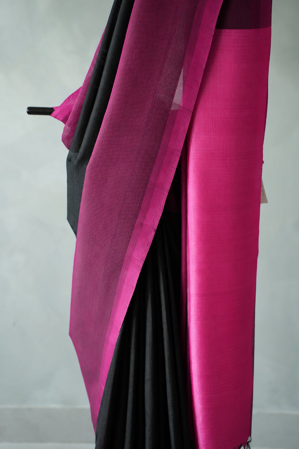 Black with Rani Pink Border Mangalagiri Silk Cotton Saree
