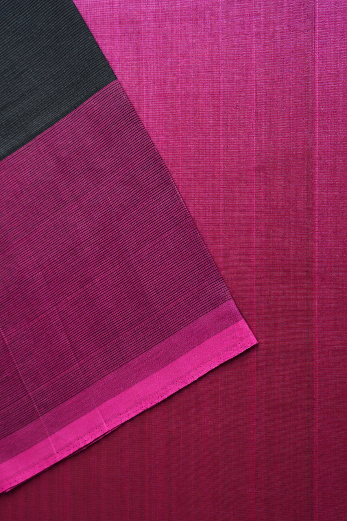 Black with Rani Pink Border Mangalagiri Silk Cotton Saree