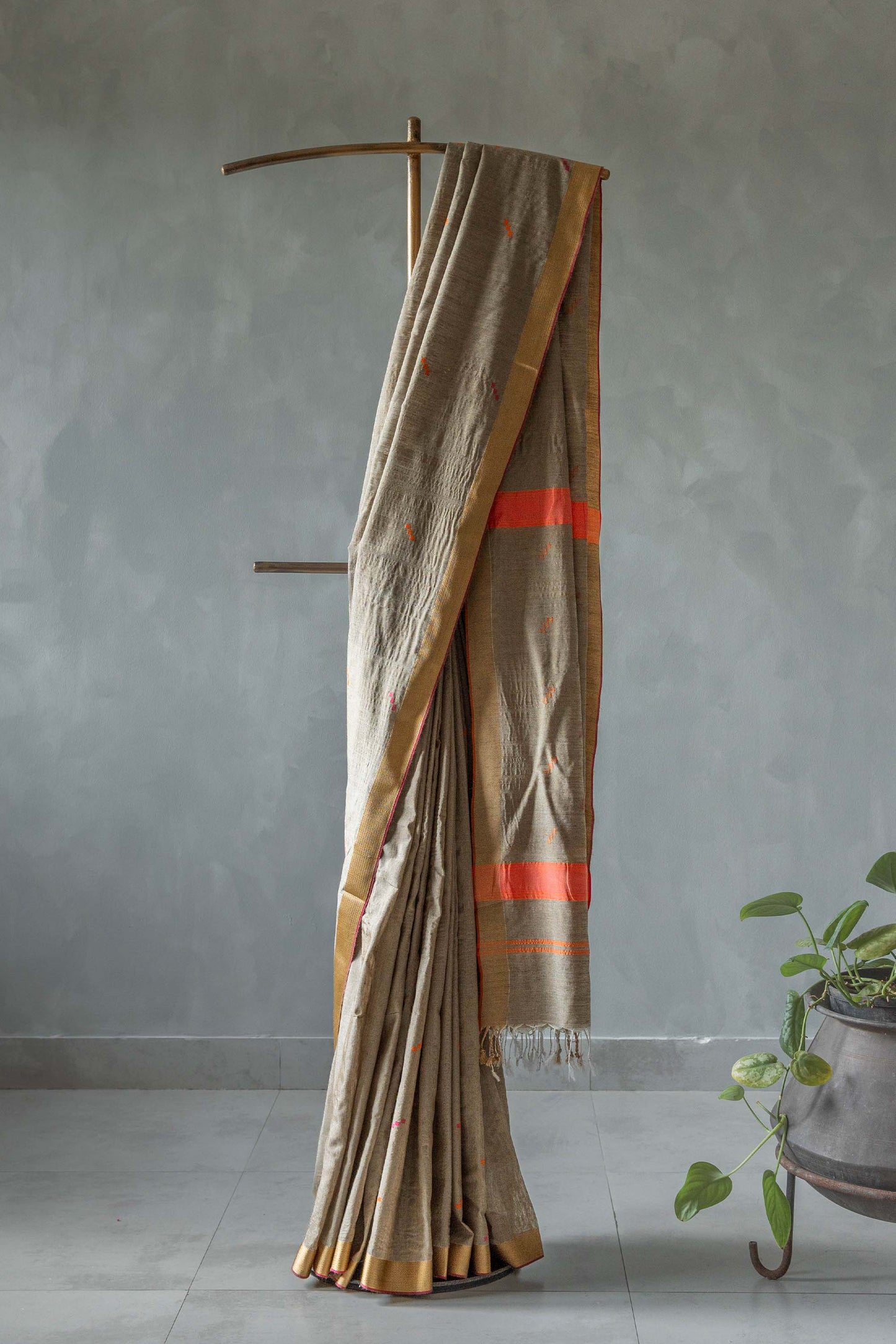 Beige Silk Tussar with Nassi Geometric Motif