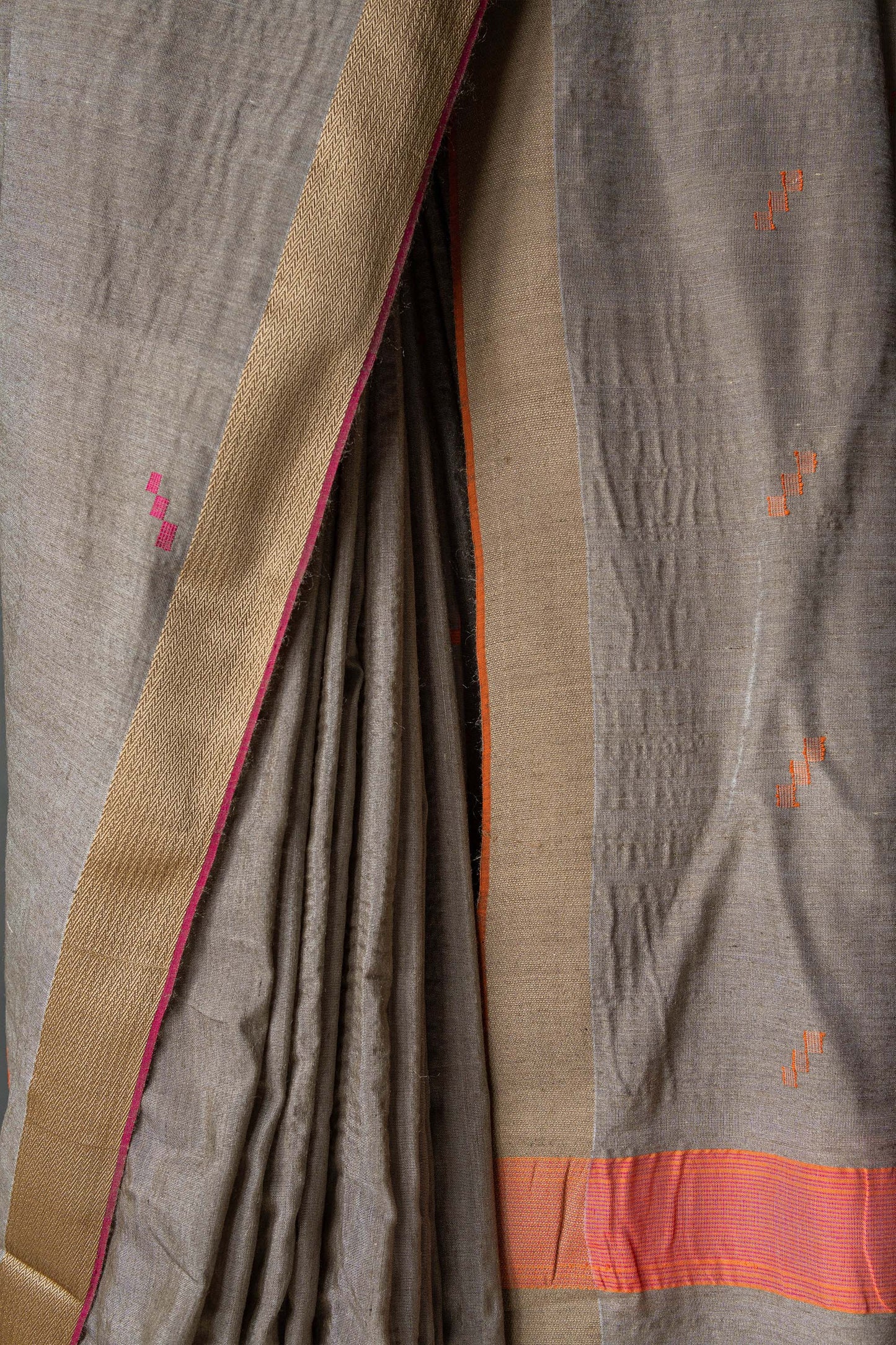 Beige Silk Tussar with Nassi Geometric Motif