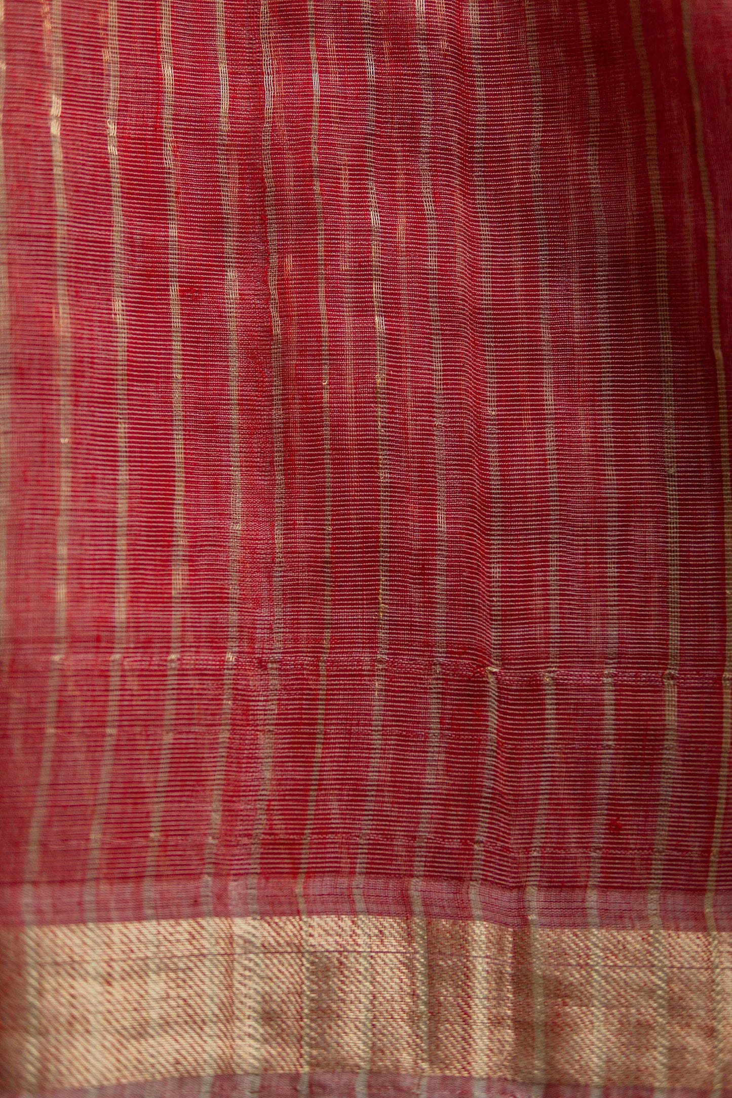 Red Silk Khadi with Zari Border Stripes Pallu Saree