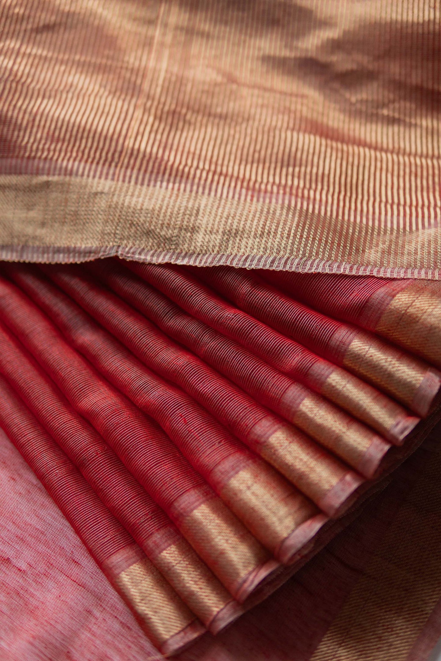 Red Silk Khadi with Zari Border Stripes Pallu Saree