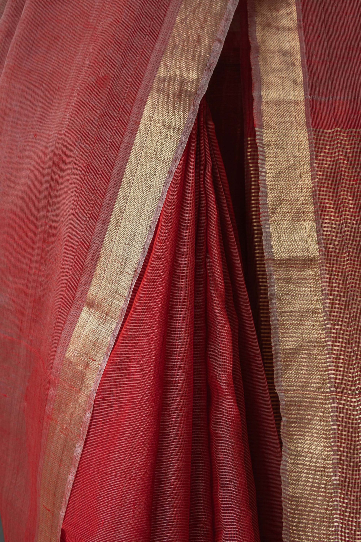 Red Silk Khadi with Zari Border Stripes Pallu Saree