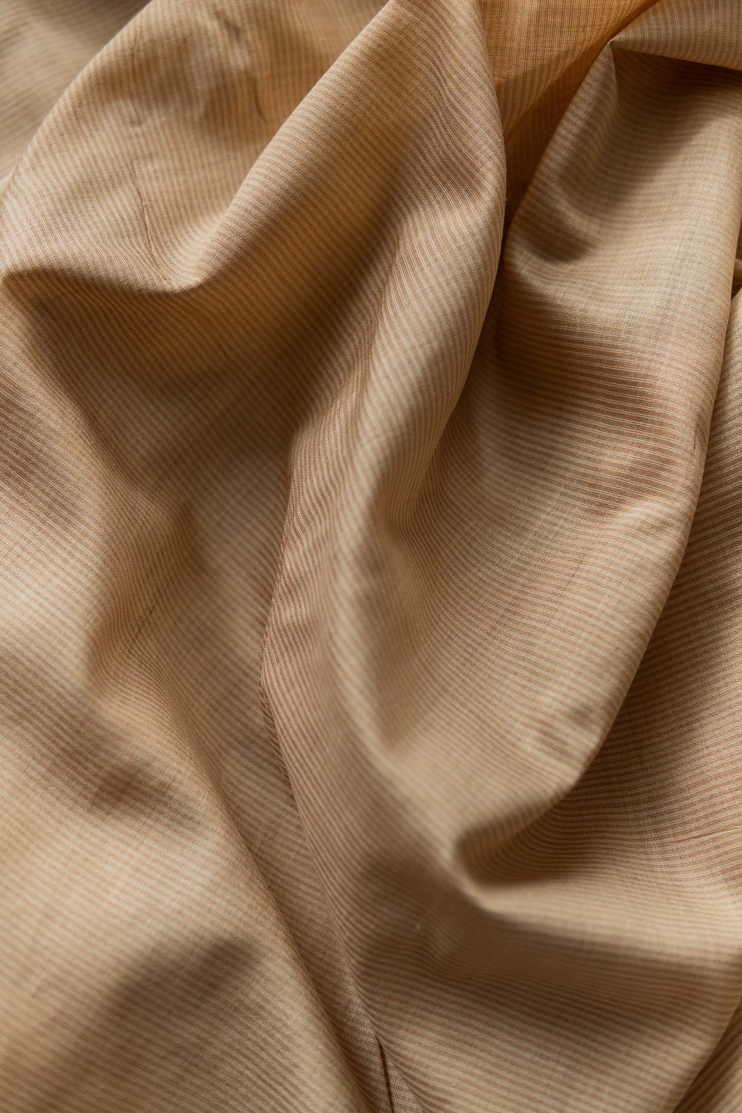 Light Gold Cotton with Tussar Plain Border Stripes Body Saree