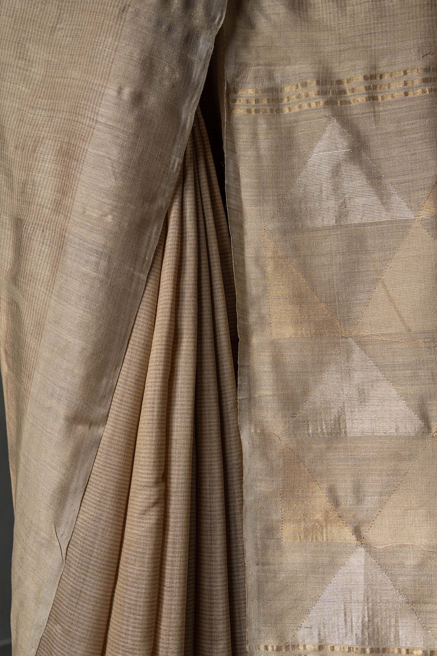 Light Gold Cotton with Tussar Plain Border Stripes Body Saree