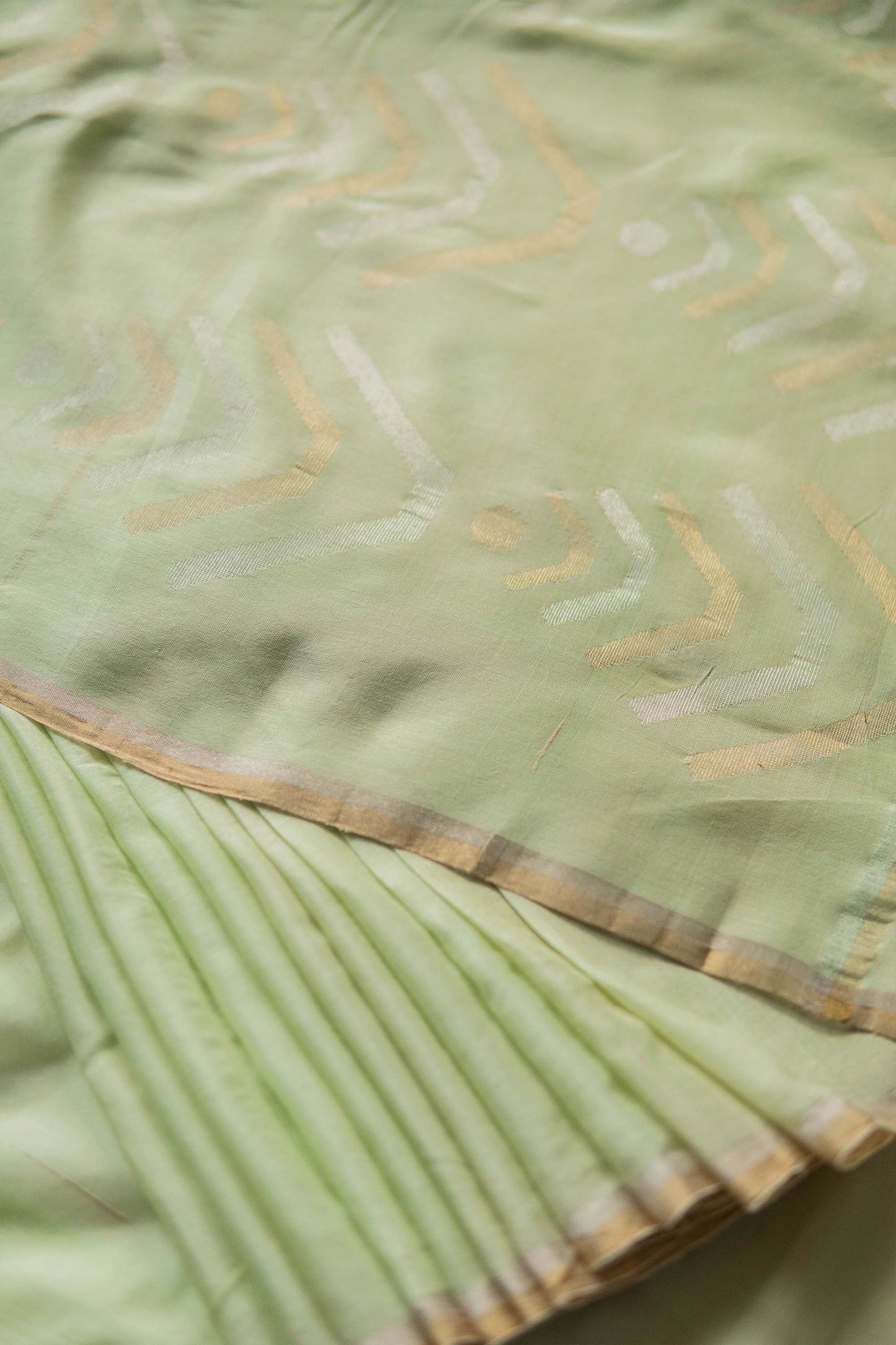 Light Green Cotton and Tussar with Plain Body Bengal Pallu Saree