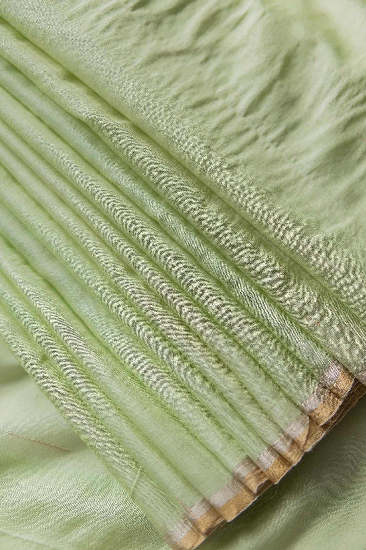 Light Green Cotton and Tussar with Plain Body Bengal Pallu Saree