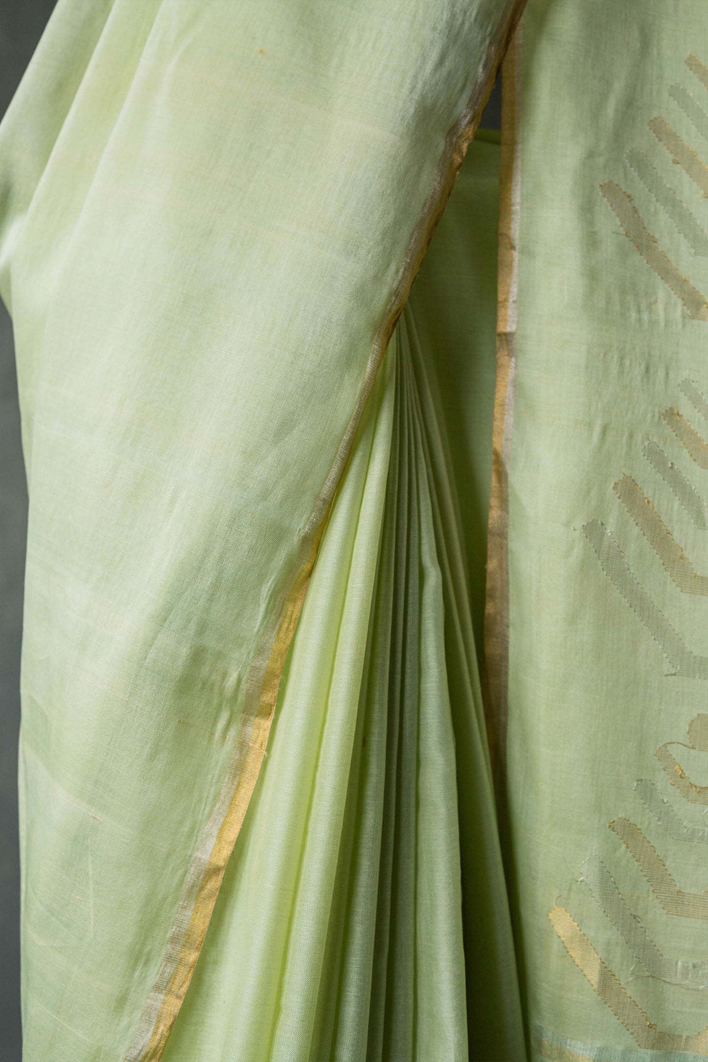 Light Green Cotton and Tussar with Plain Body Bengal Pallu Saree