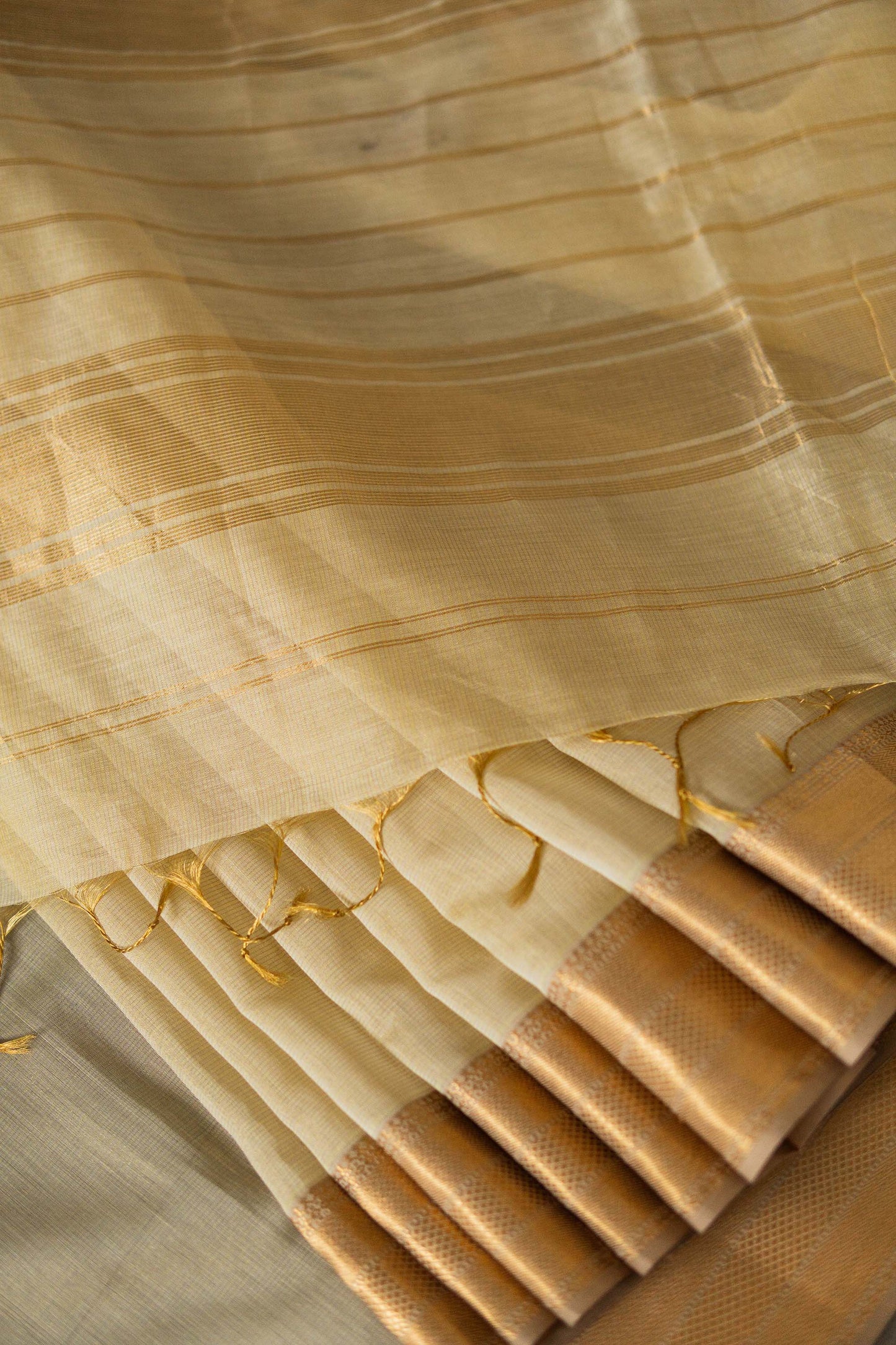 Lemon Yellow Silk Tissue with Dobby Border Saree