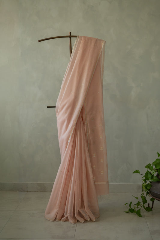 Baby Pink Silk Cotton All Over 9 Dots Diamond Motif Saree