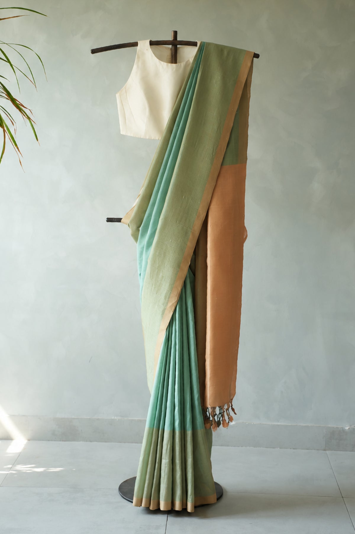 Seafoam Green with Beige Border Mangalagiri Silk Cotton Saree
