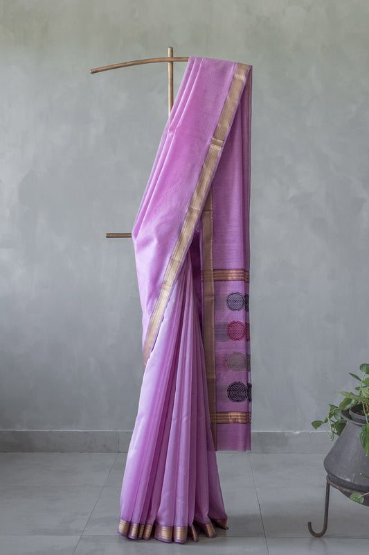 Light Violet Silk and Mercerised Cotton with Plain Body and Zari Border