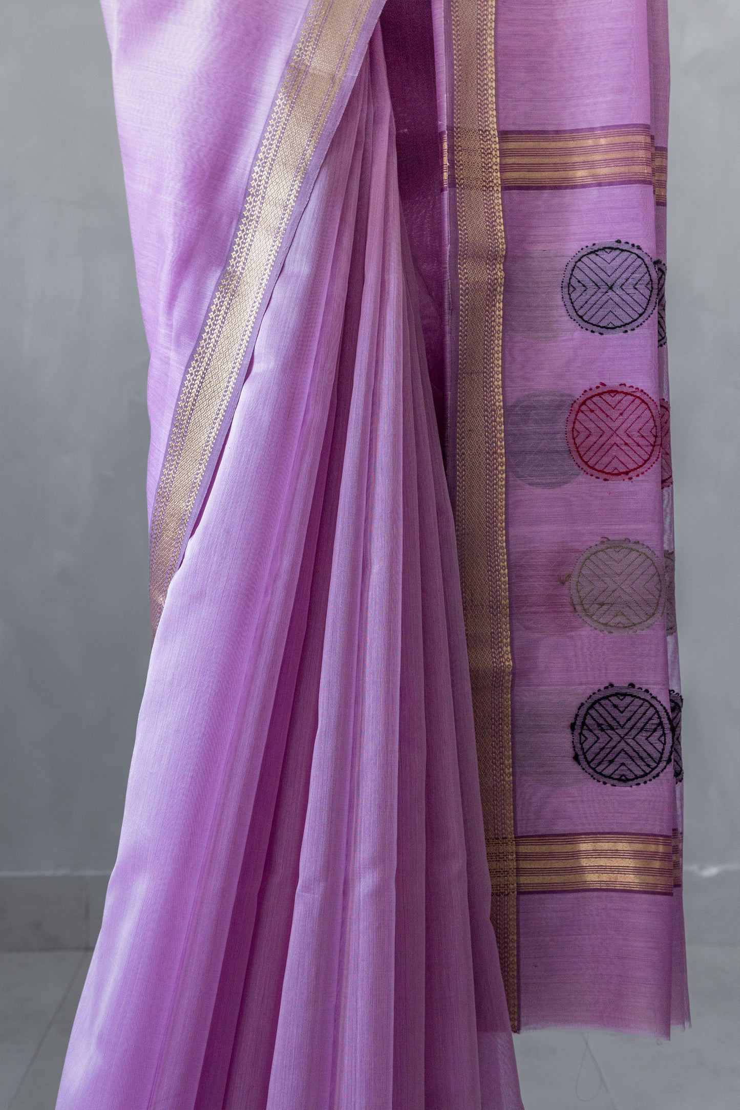 Light Violet Silk and Mercerised Cotton with Plain Body and Zari Border