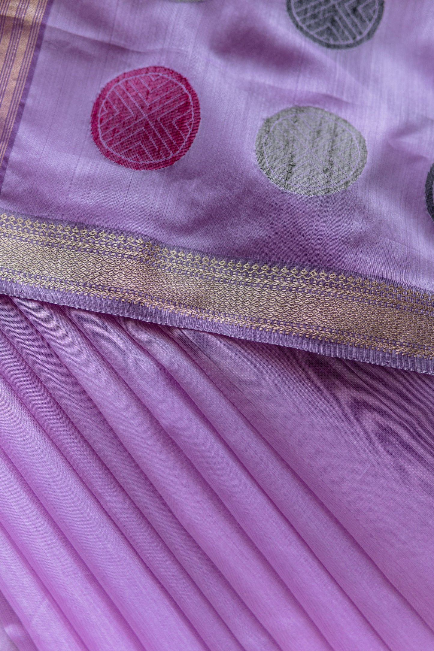 Light Violet Silk and Mercerised Cotton with Plain Body and Zari Border