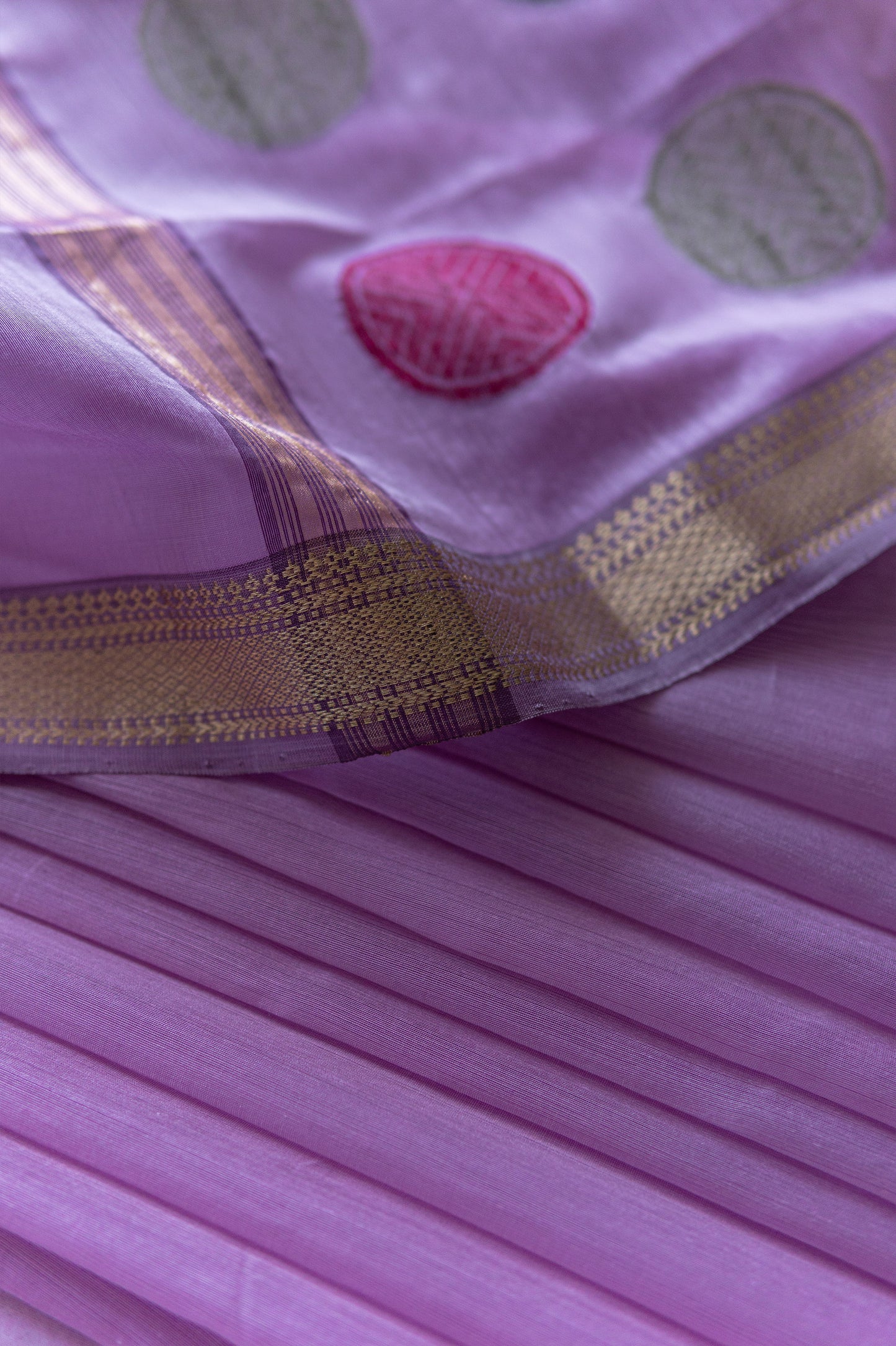 Light Violet Silk and Mercerised Cotton with Plain Body and Zari Border