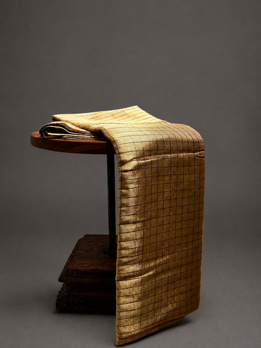 Gold Tissue with Charcoal Grey Checks Material