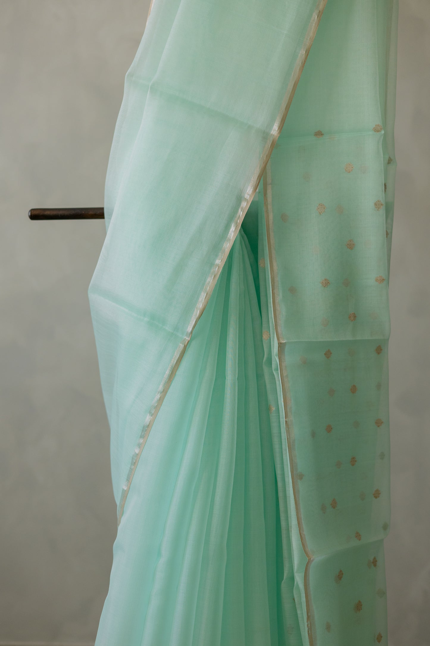 Mint Green Silk Cotton Plain Body with Silver Motif Saree