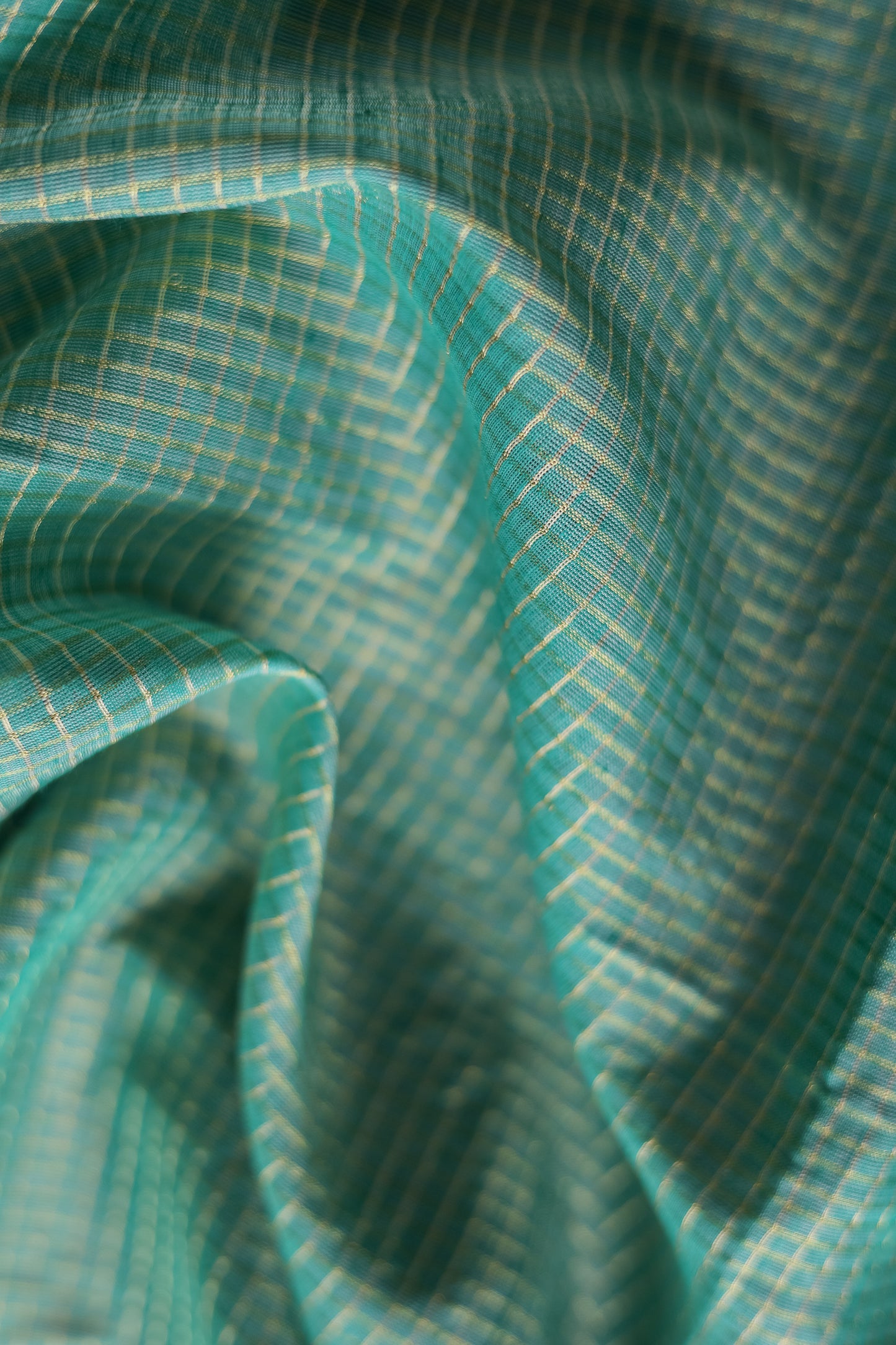 Green Khadi Plain Border Zari Checked Body Saree