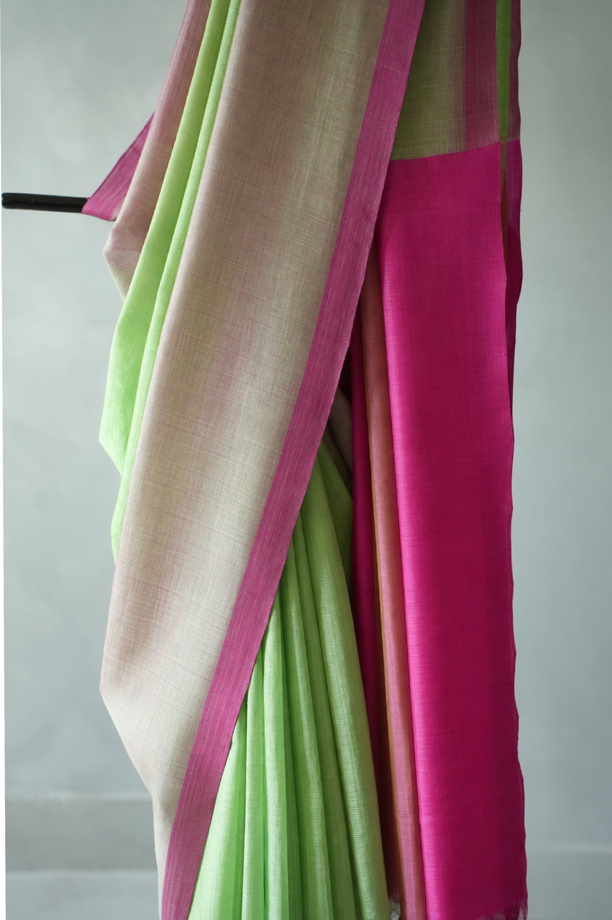 Lime Green with Beige & Rani Pink Border Mangalagiri Silk Cotton Saree